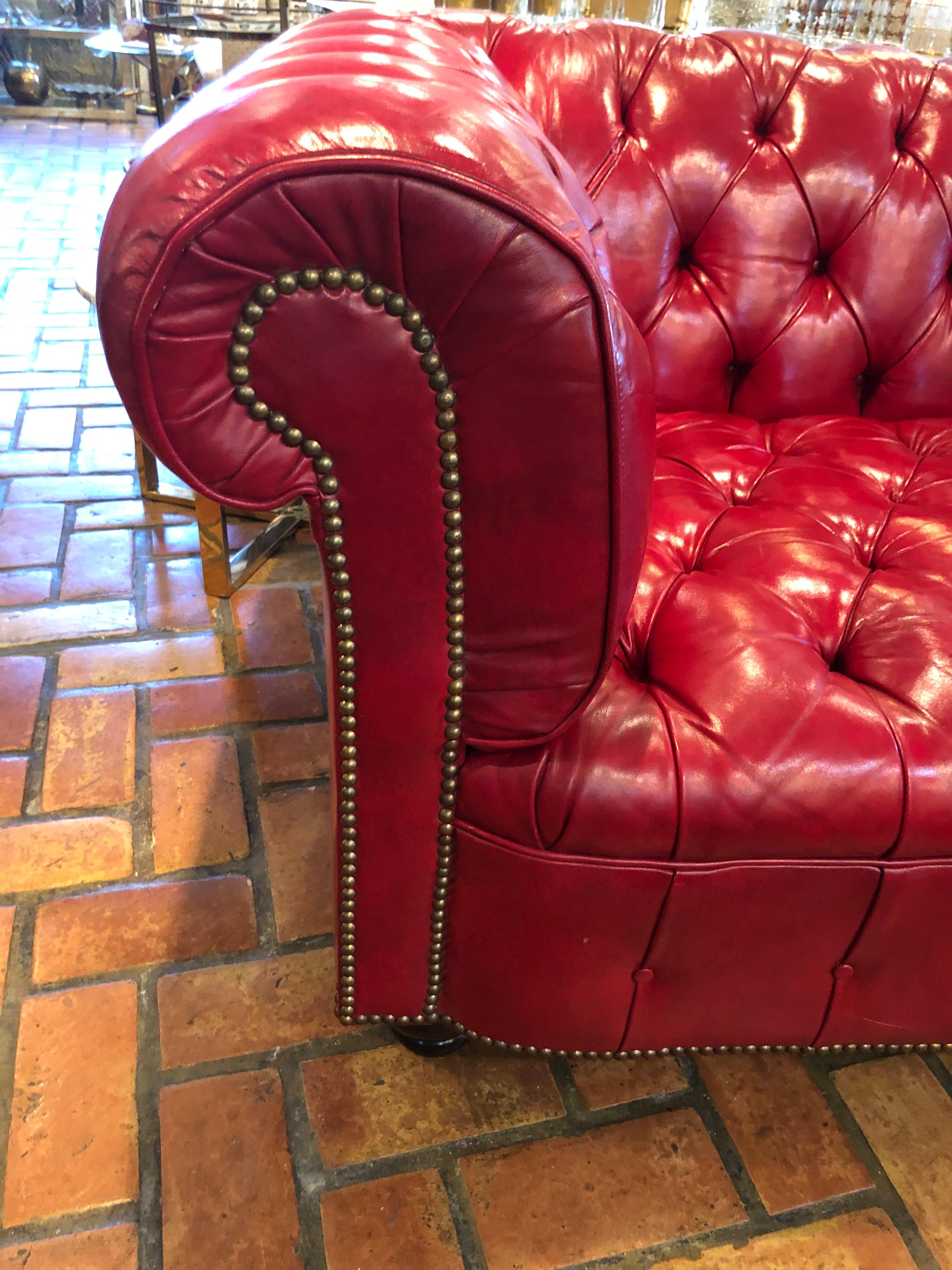 Fire Engine Red Leather Chesterfield 9