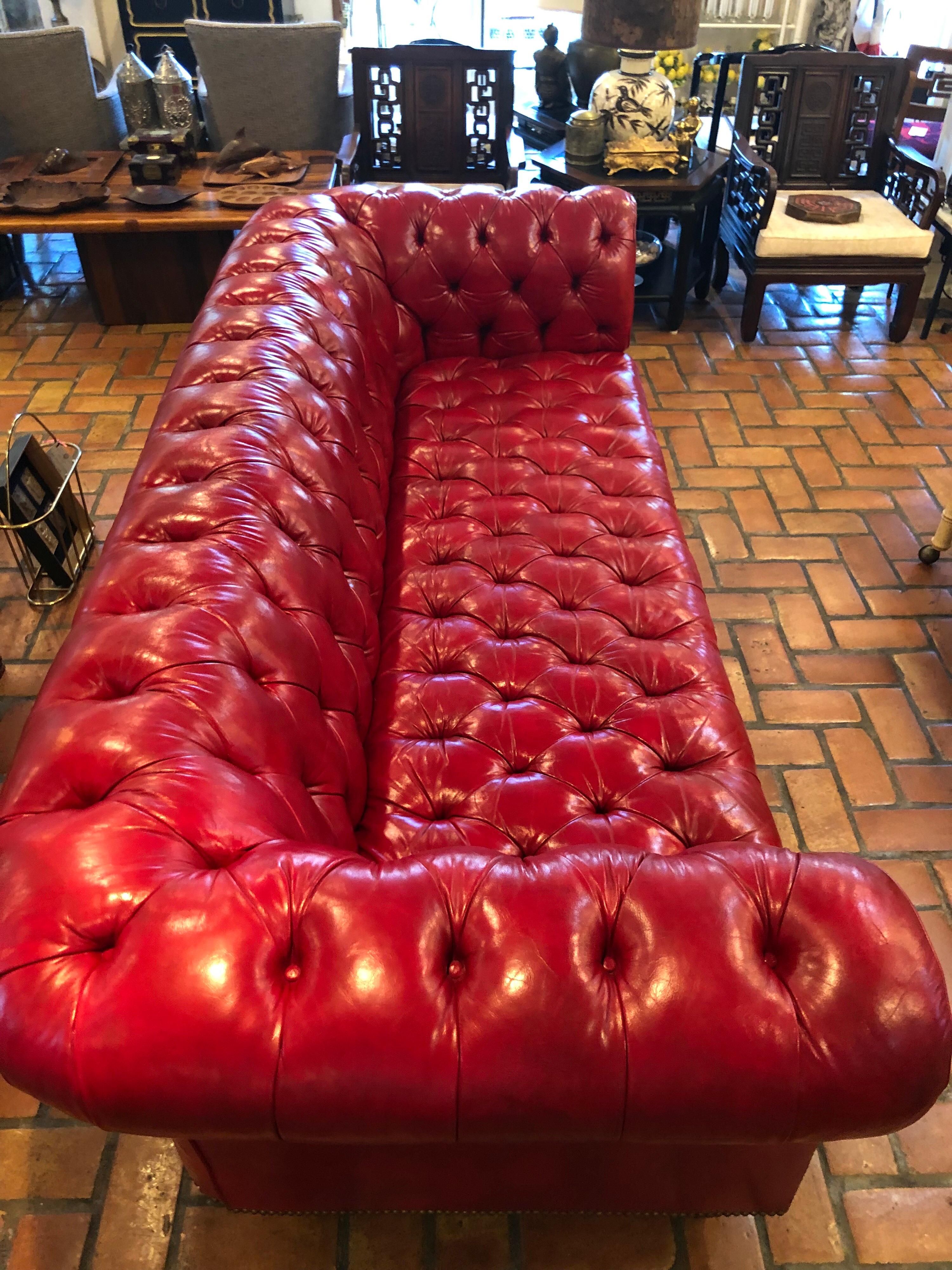 Fire Engine Red Leather Chesterfield 11