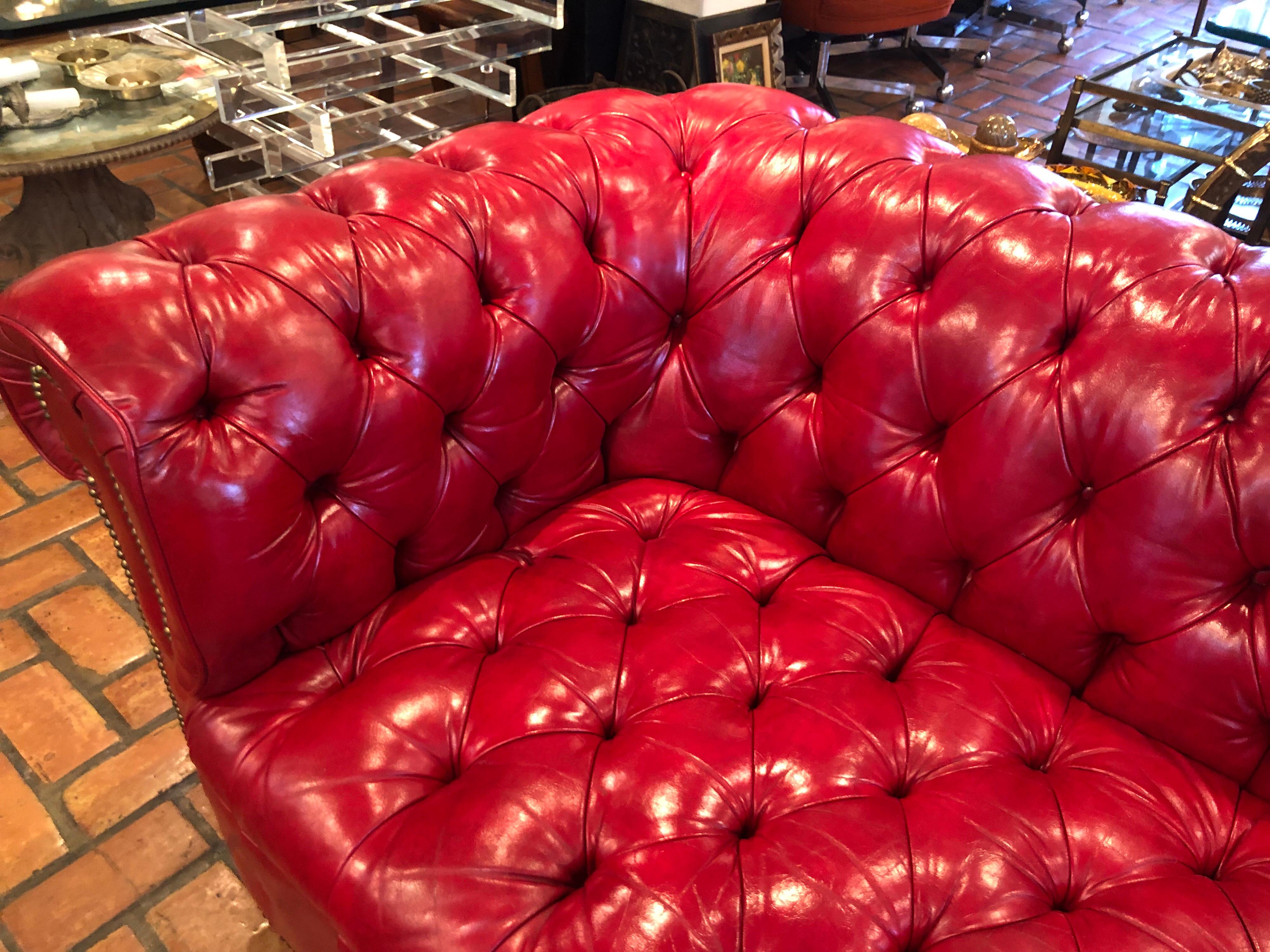 Fire Engine Red Leather Chesterfield 12