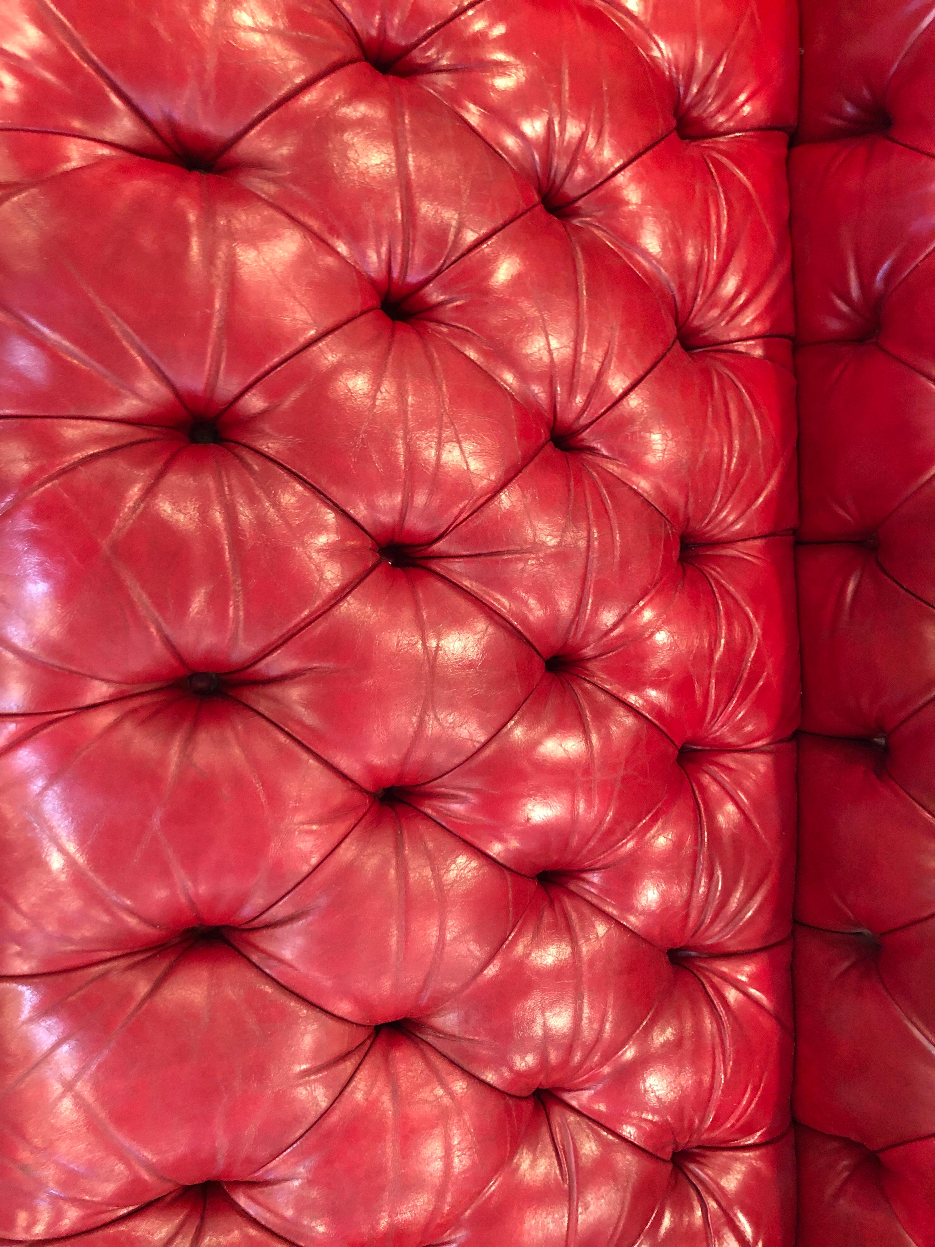Fire Engine Red Leather Chesterfield 13
