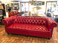 Fire Engine Red Leather Chesterfield