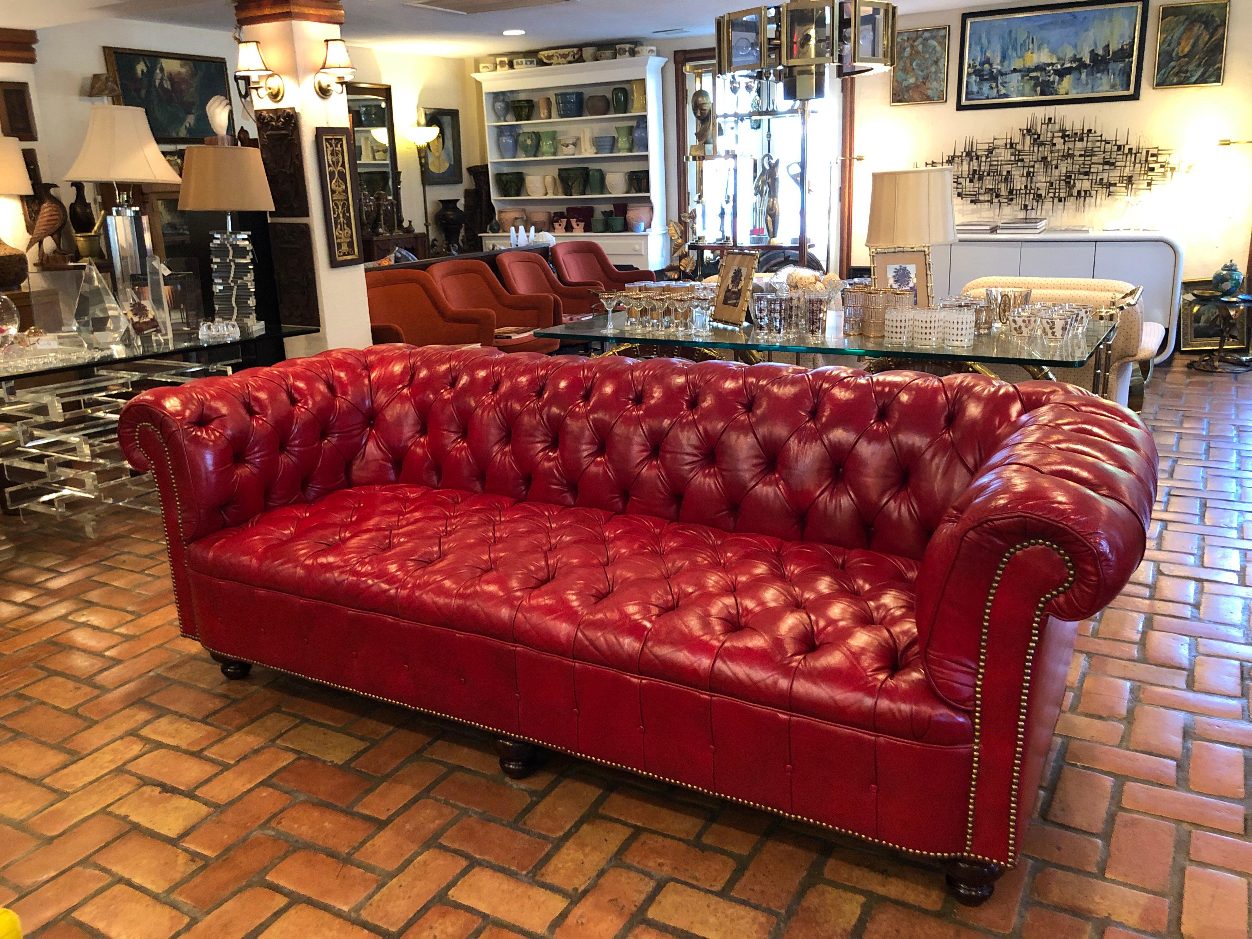 Fire Engine Red Leather Chesterfield 1