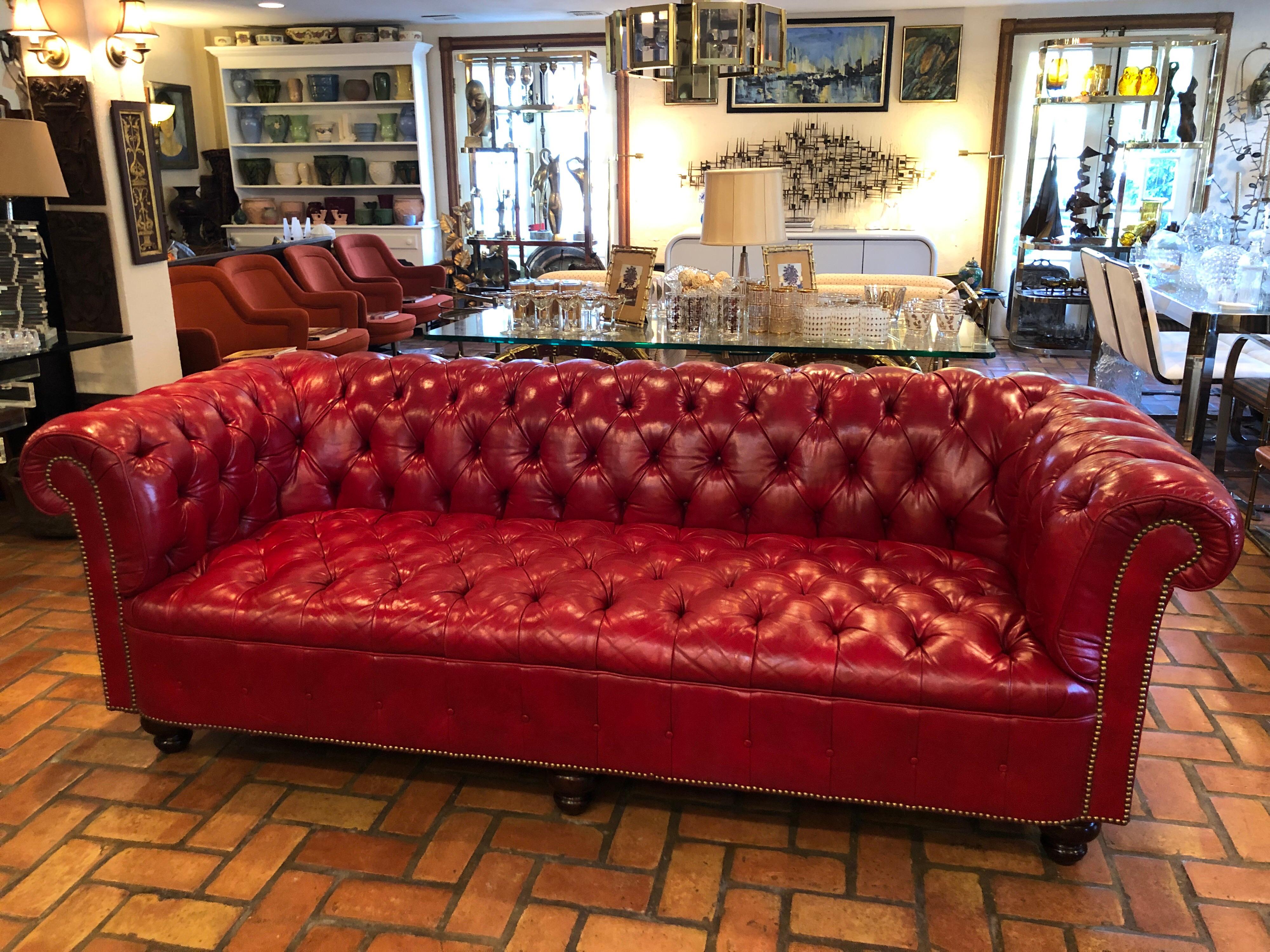 Fire Engine Red Leather Chesterfield 2