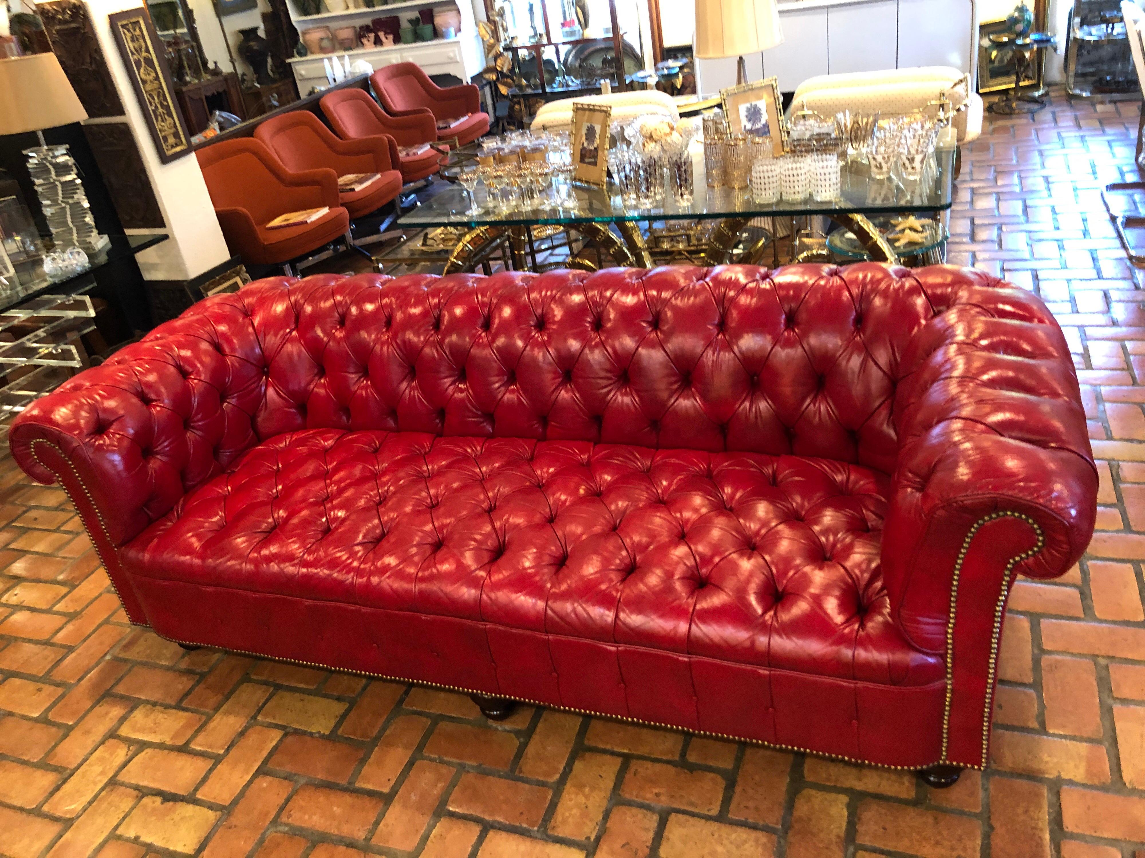 Fire Engine Red Leather Chesterfield 3