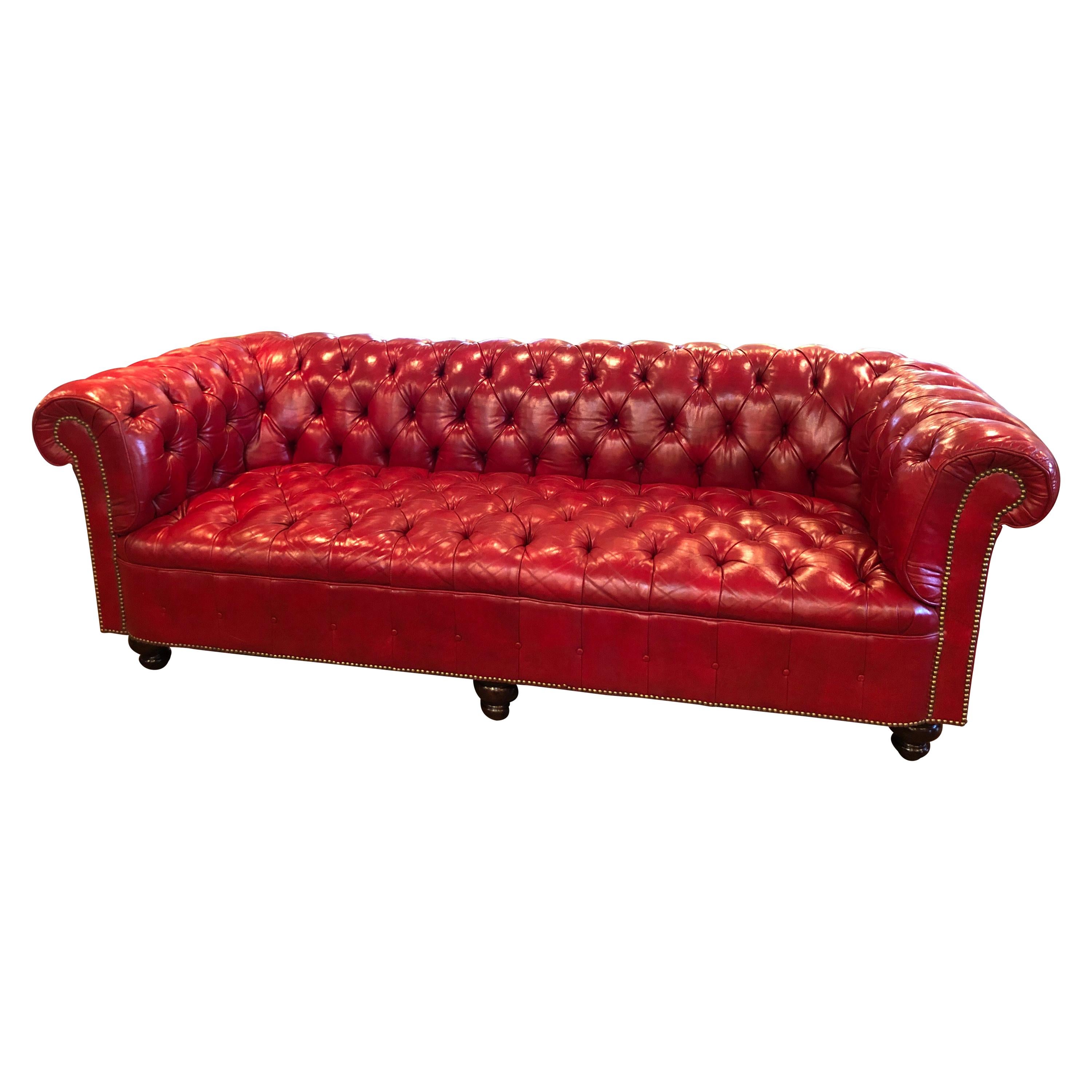 Vintage English Red Leather Chesterfield Couch For Sale at 1stdibs