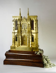 Fire-Gilded Bronze, 19th Century Rouen Cathedral Clock with Music Box