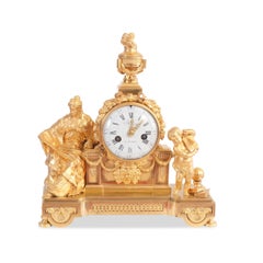 Fire-gilded French Directoire bronze clock, ca. 1790 Urania as Muse of Astronomy