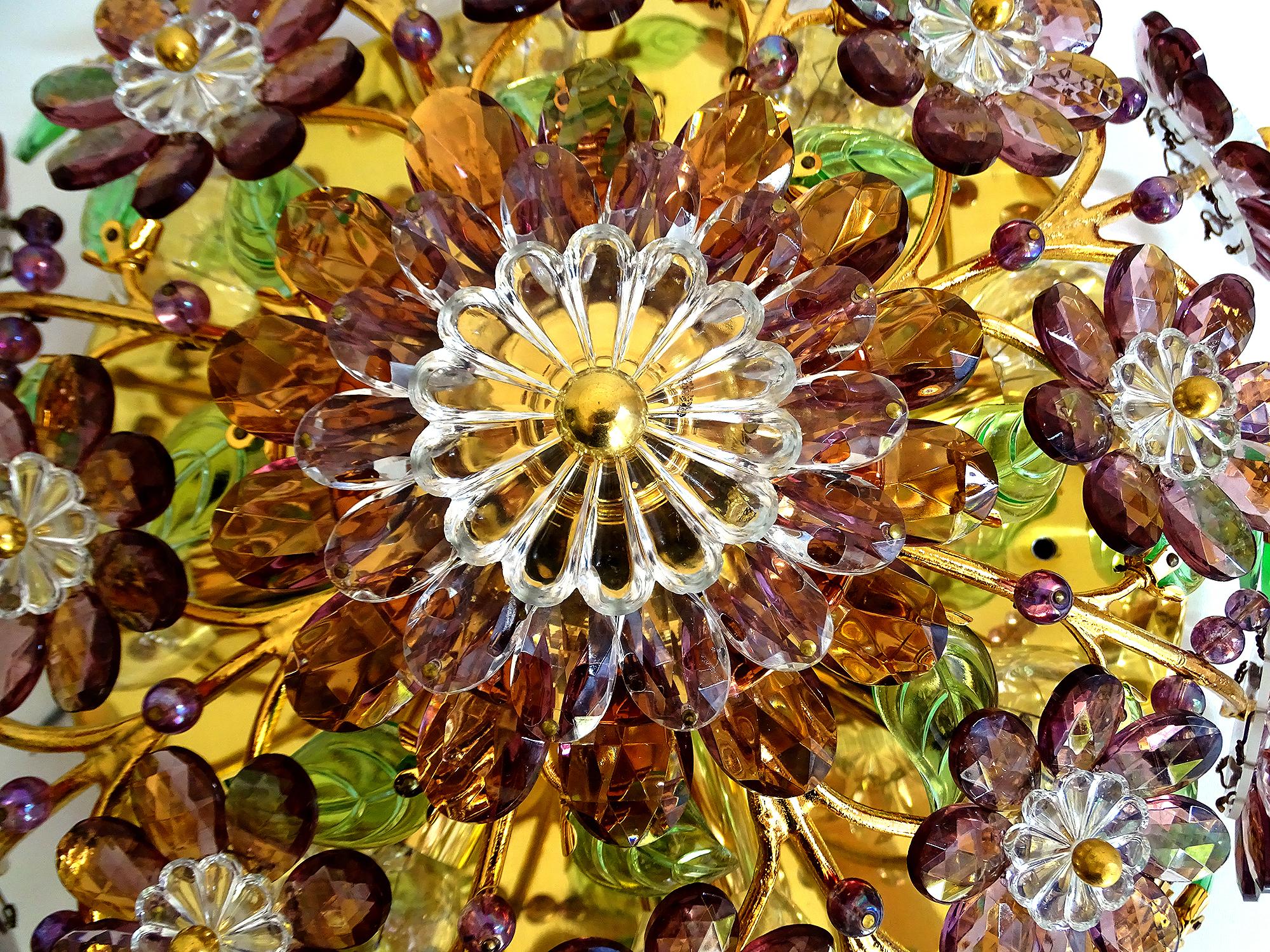  Stunning  Gilded Palwa Pendant Light, Brass Flush Light with Flowers For Sale 3