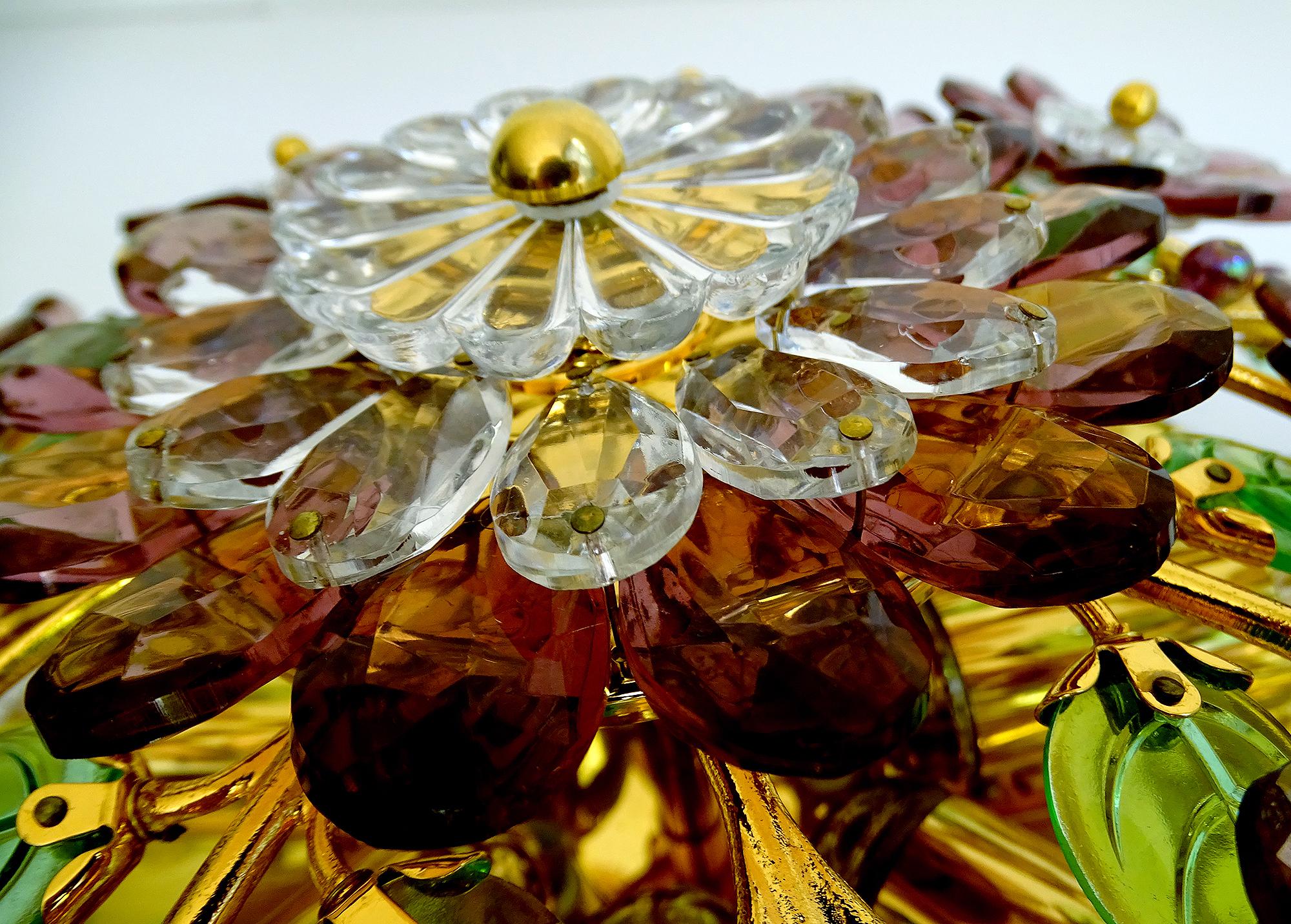  Stunning  Gilded Palwa Pendant Light, Brass Flush Light with Flowers For Sale 5