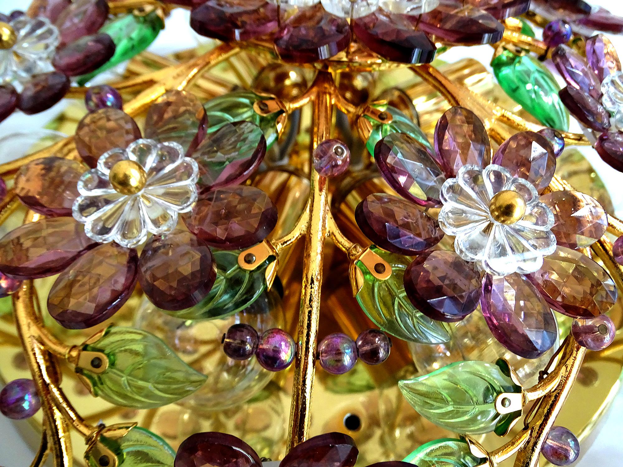  Stunning  Gilded Palwa Pendant Light, Brass Flush Light with Flowers For Sale 6