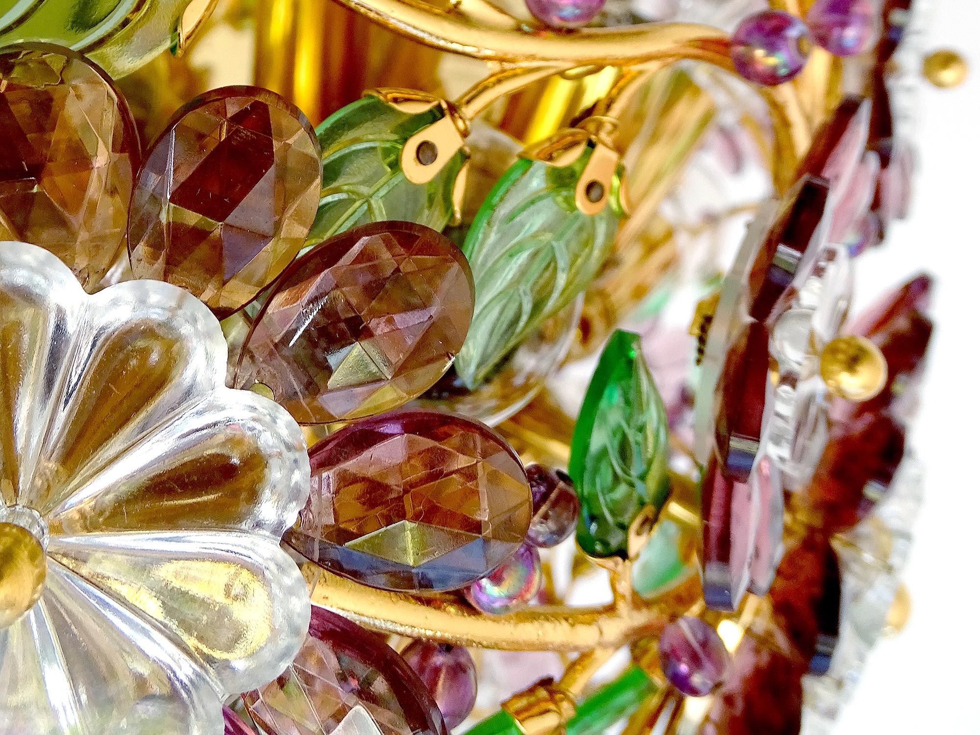  Stunning  Gilded Palwa Pendant Light, Brass Flush Light with Flowers For Sale 10