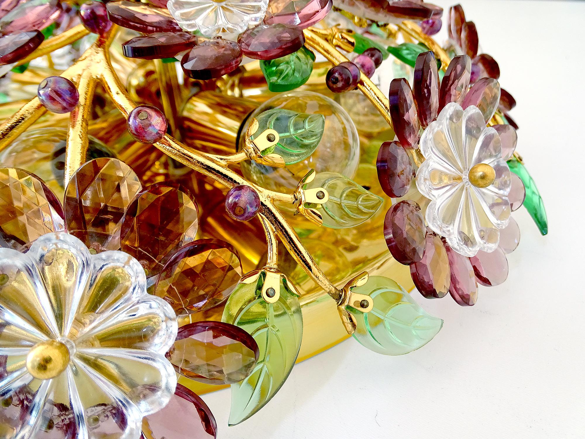  Stunning  Gilded Palwa Pendant Light, Brass Flush Light with Flowers For Sale 11