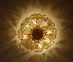 Stunning  Gilded Palwa Pendant Light, Brass Flush Light with Flowers