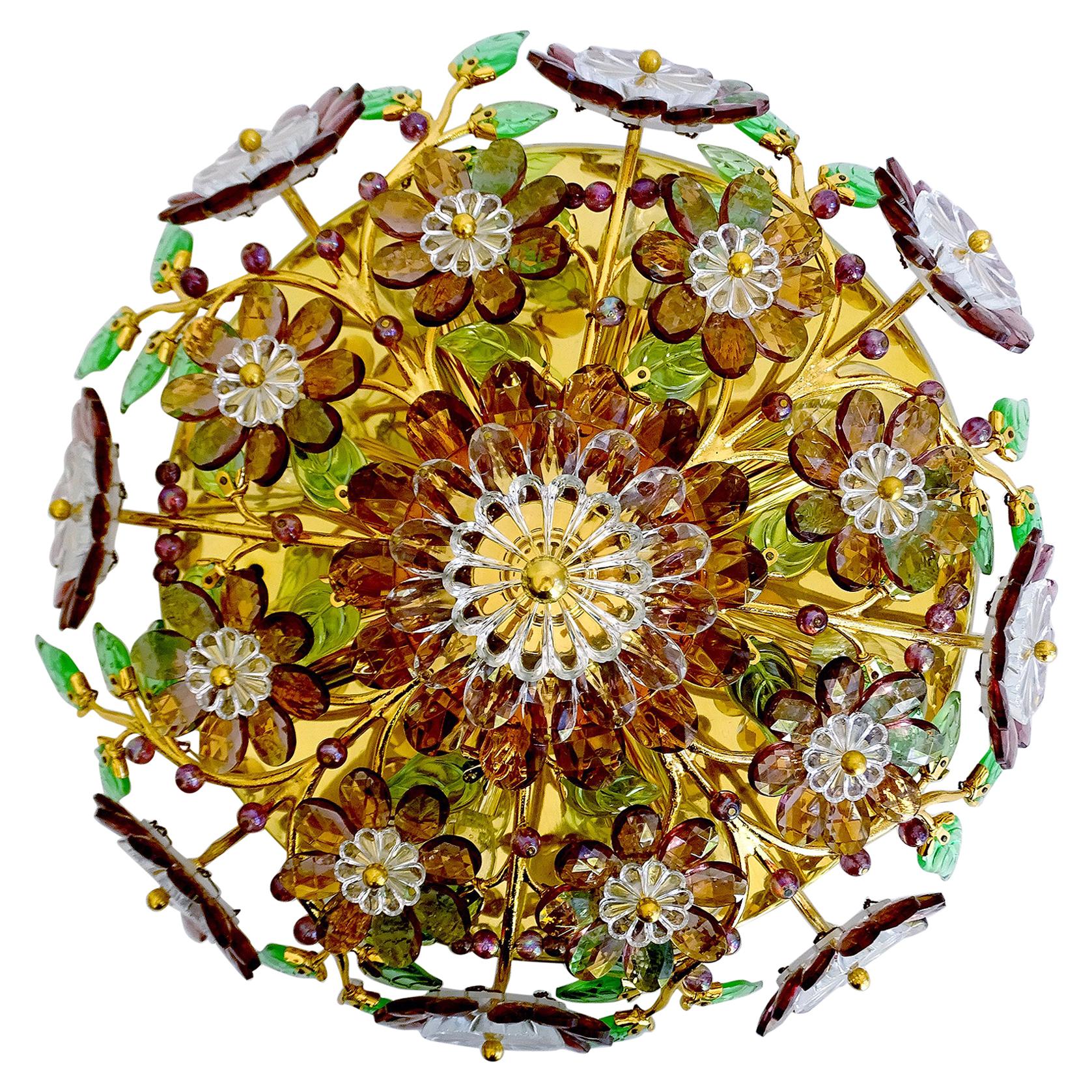  Stunning  Gilded Palwa Pendant Light, Brass Flush Light with Flowers For Sale