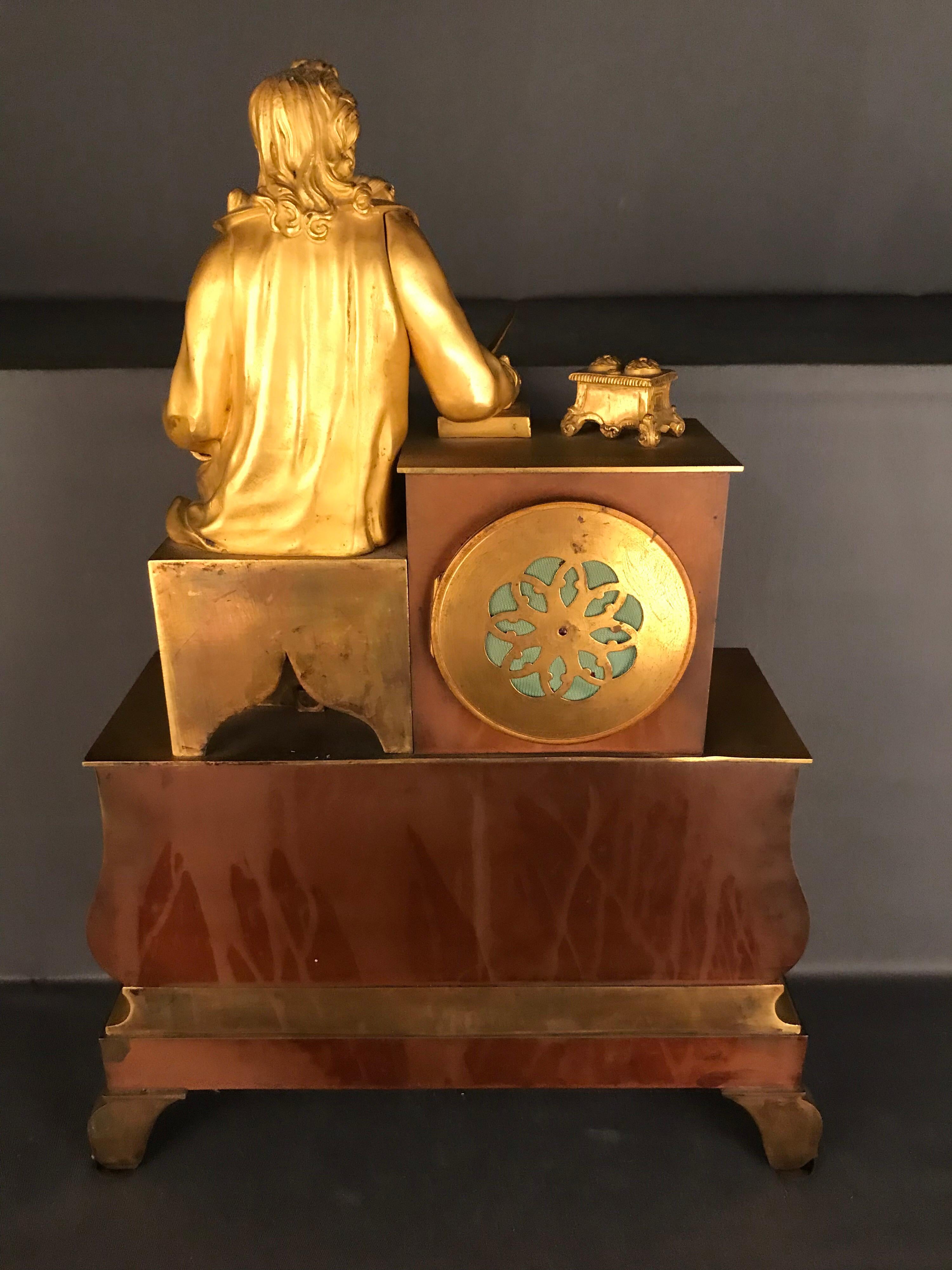 Fire-Gilded Pendule Clock 1870 Bronze Sitting Poet Fine Cherviet For Sale 3