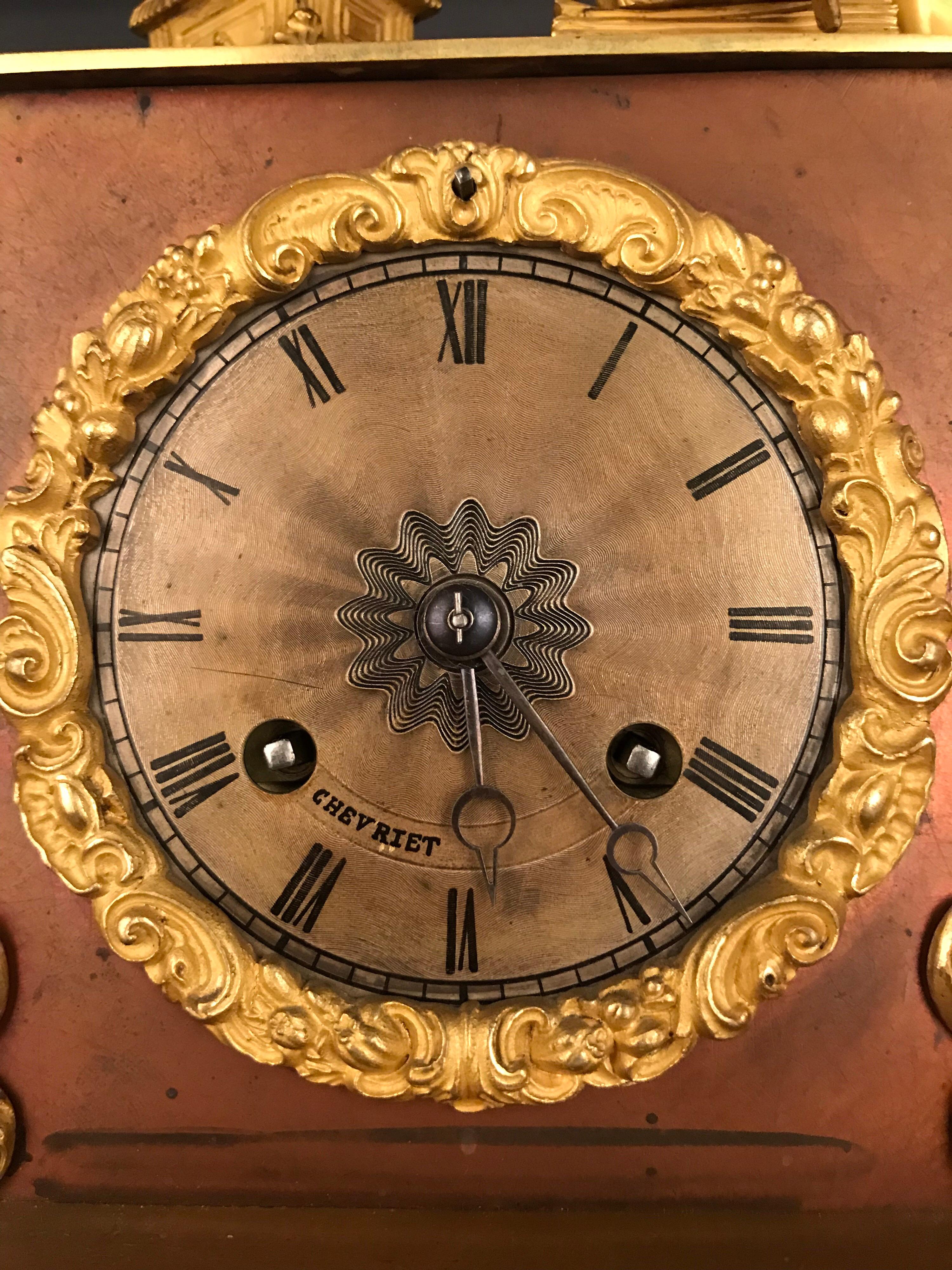 Fire-Gilded Pendule Clock 1870 Bronze Sitting Poet Fine Cherviet For Sale 8