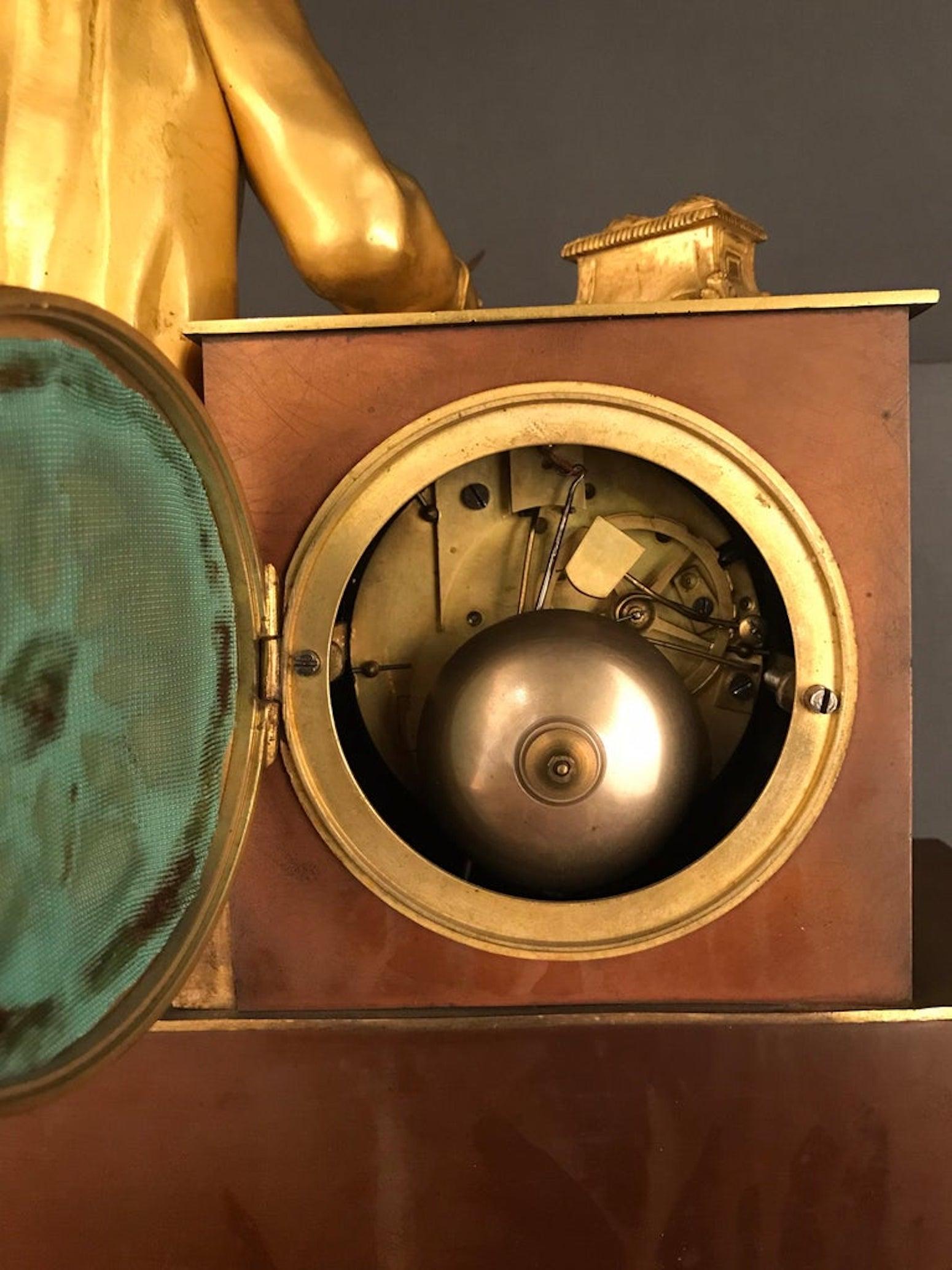 Reloj de péndulo dorado al fuego 1870 Poeta sentado de bronce Cherviet fino en venta 10