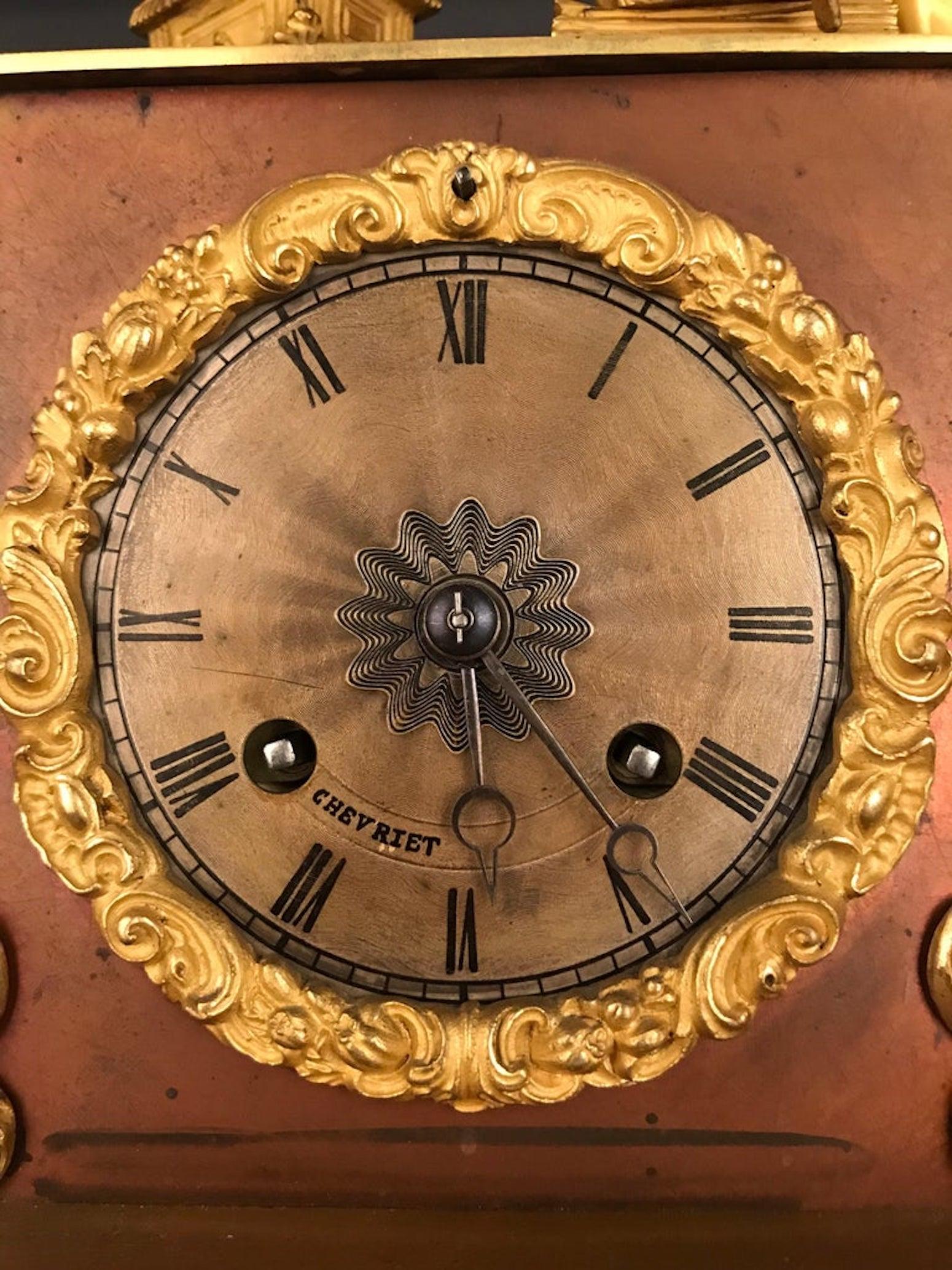 Reloj de péndulo dorado al fuego 1870 Poeta sentado de bronce Cherviet fino en venta 1