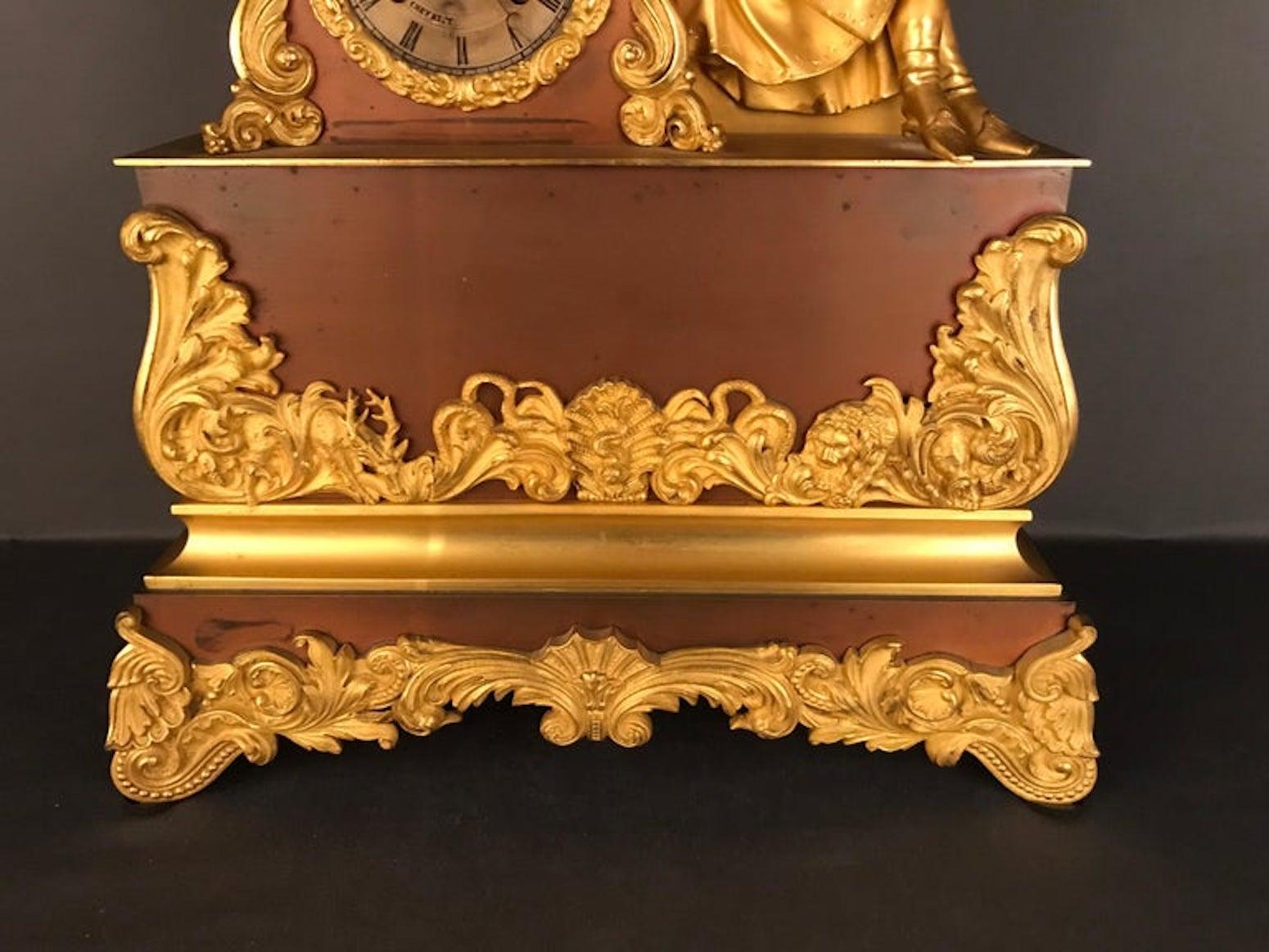 Reloj de péndulo dorado al fuego 1870 Poeta sentado de bronce Cherviet fino en venta 3