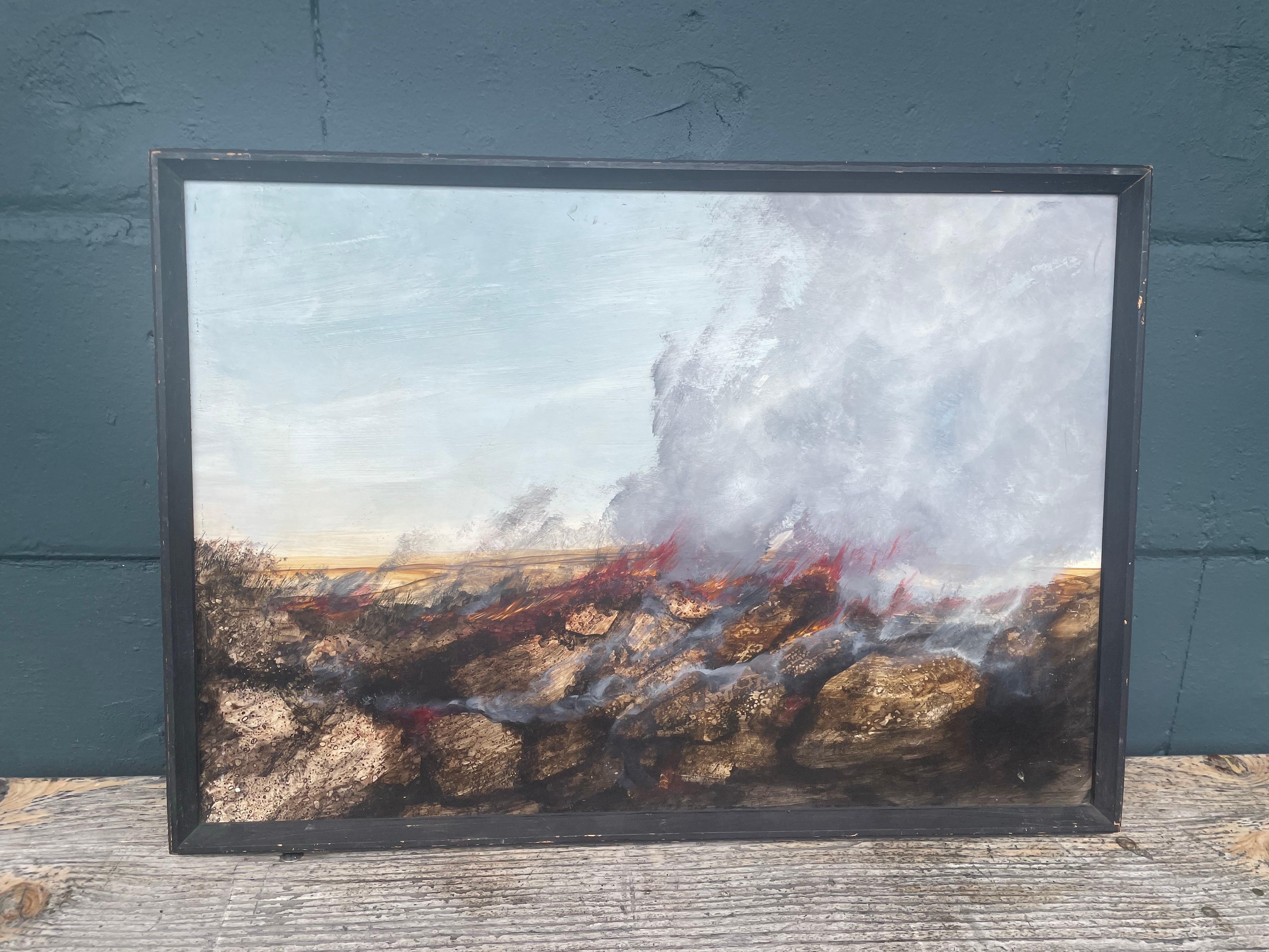 “Fire in the Hole” Original Painting In Good Condition For Sale In Northport, MI
