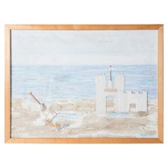 Vintage Fire Island, Sand Castle on the Beach Collage, Signed