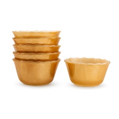 Fire King Peach Lustre Scalloped Custard Cups, Set of Six, Mid-Century Modern
