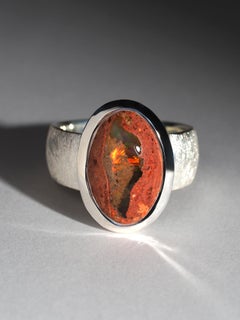 Fire Mexican Aquarium Opal Silver Statement Ring 6.65 carat 8.5 size