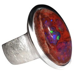 Fire Mexican Opal Silver Ring Red Orange Statement Jewelry Large natural opal