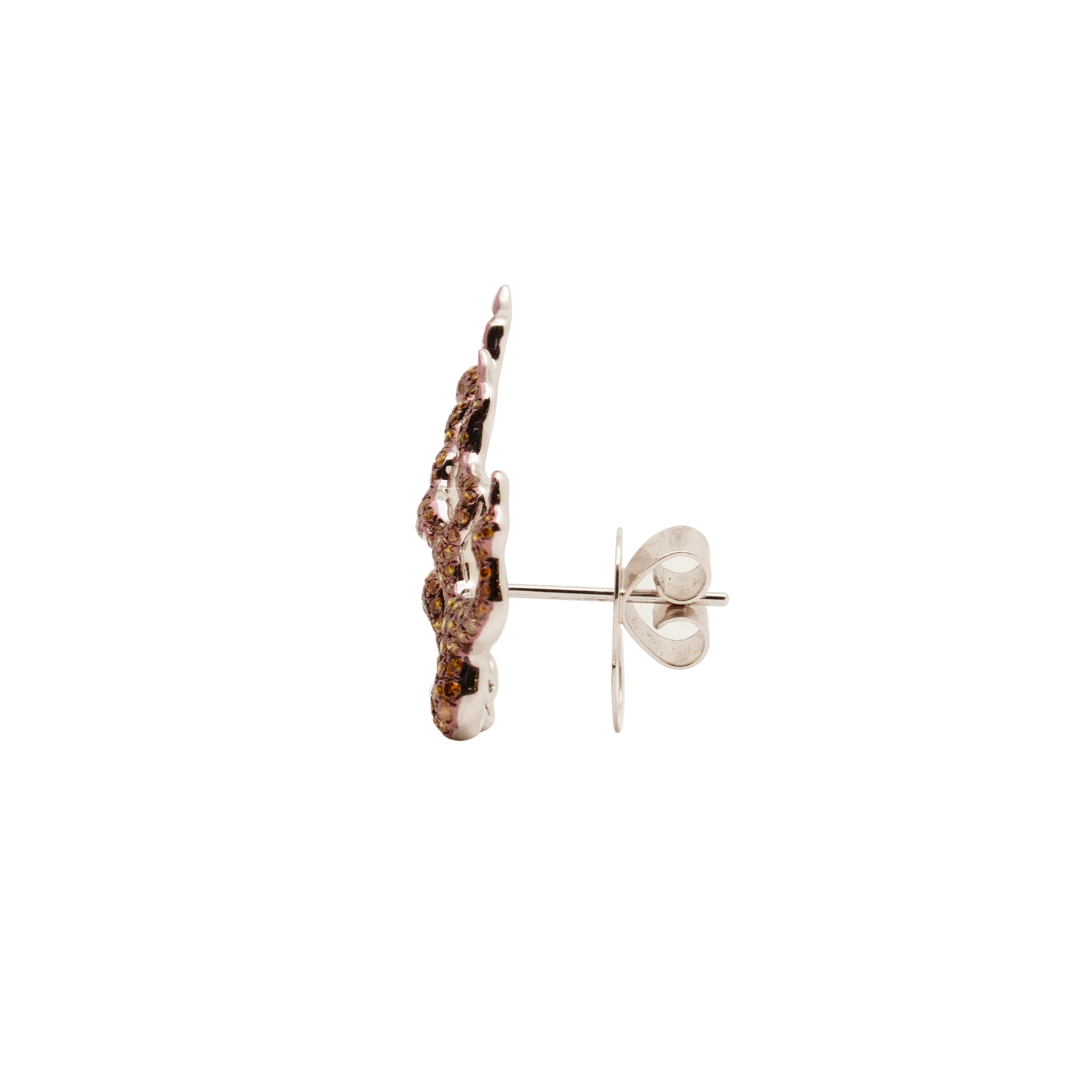 Modern Fire of Agni Color Diamond Earrings, 18K Gold, Austy Lee For Sale