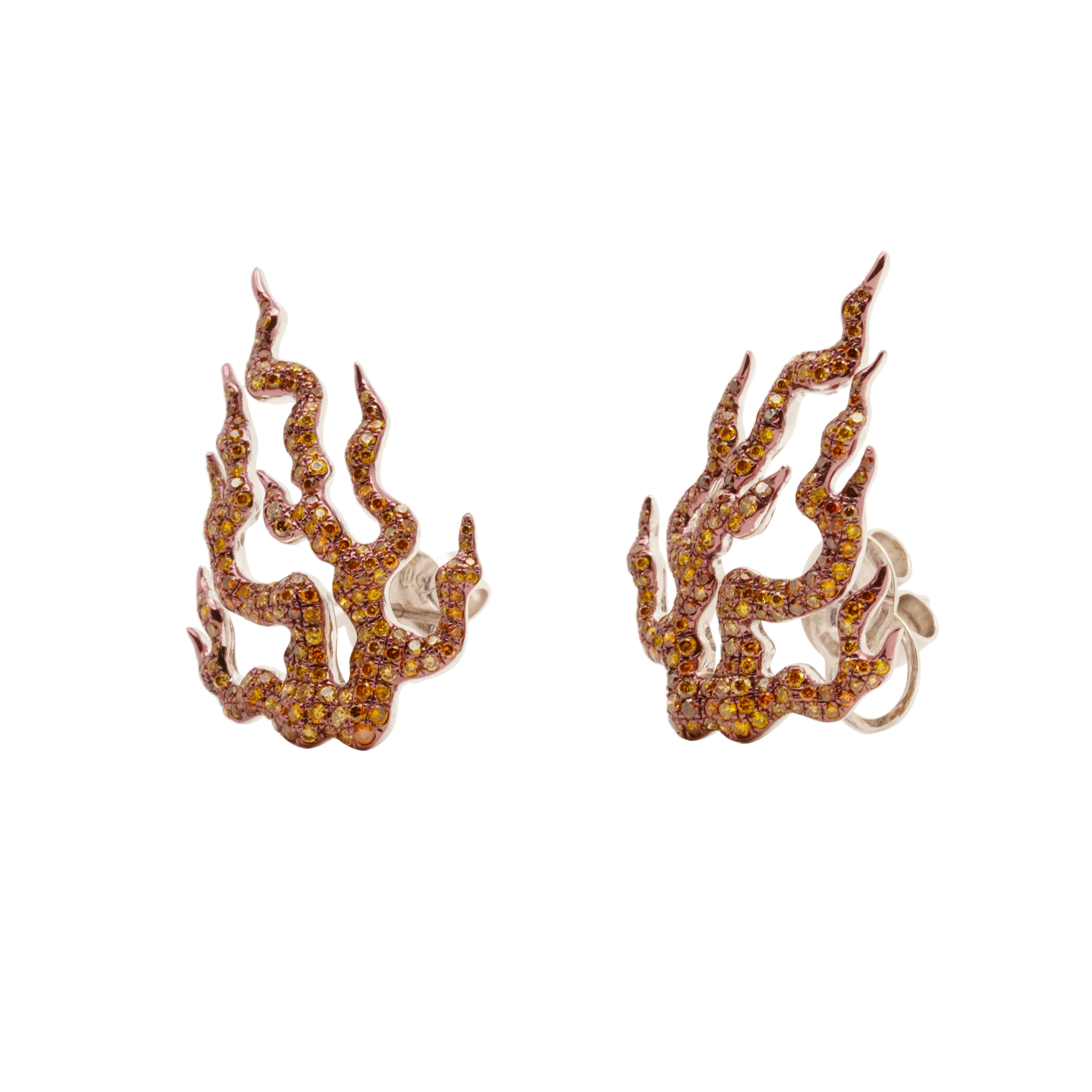 Mixed Cut Fire of Agni Color Diamond Earrings, 18K Gold, Austy Lee For Sale