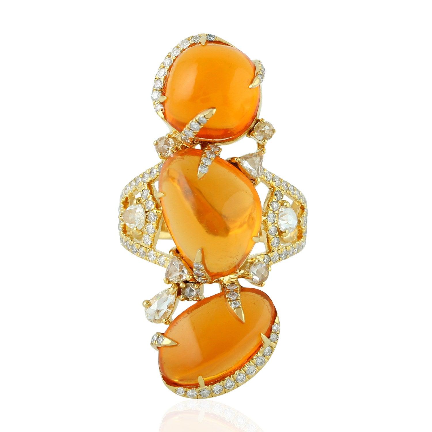For Sale:  Fire Opal 18 Karat Gold Diamond Ring 4
