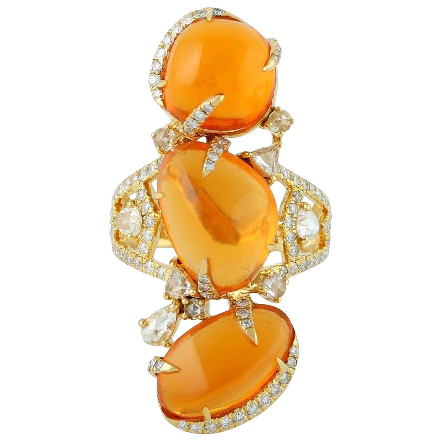 For Sale:  Fire Opal 18 Karat Gold Diamond Ring
