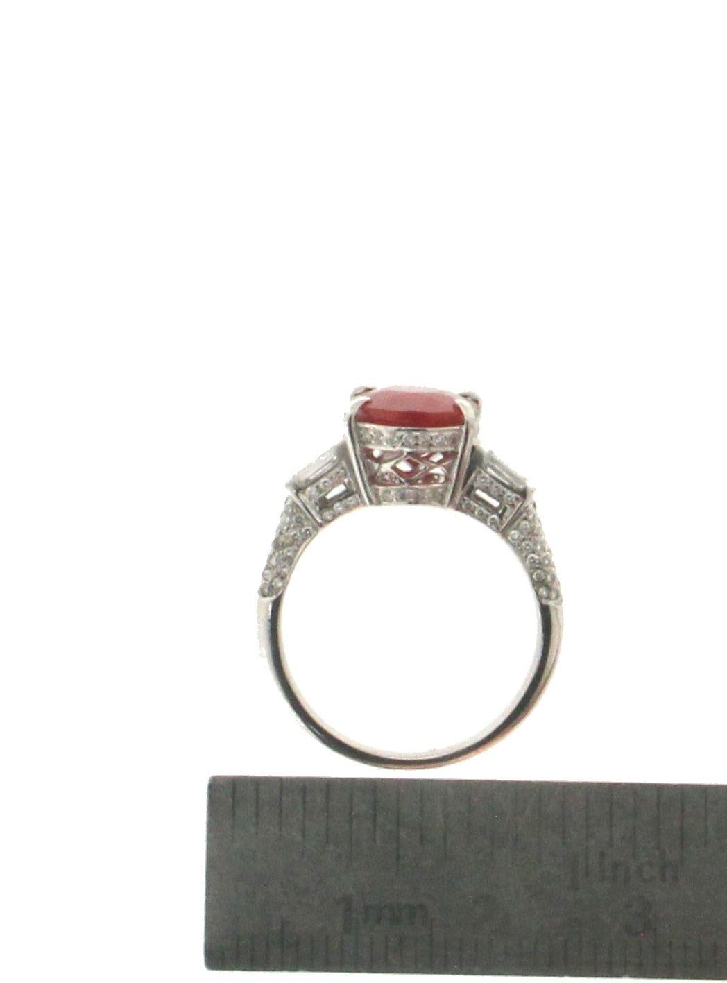 Women's or Men's Fire Opal 18 karat White Gold Diamonds Cocktail Ring