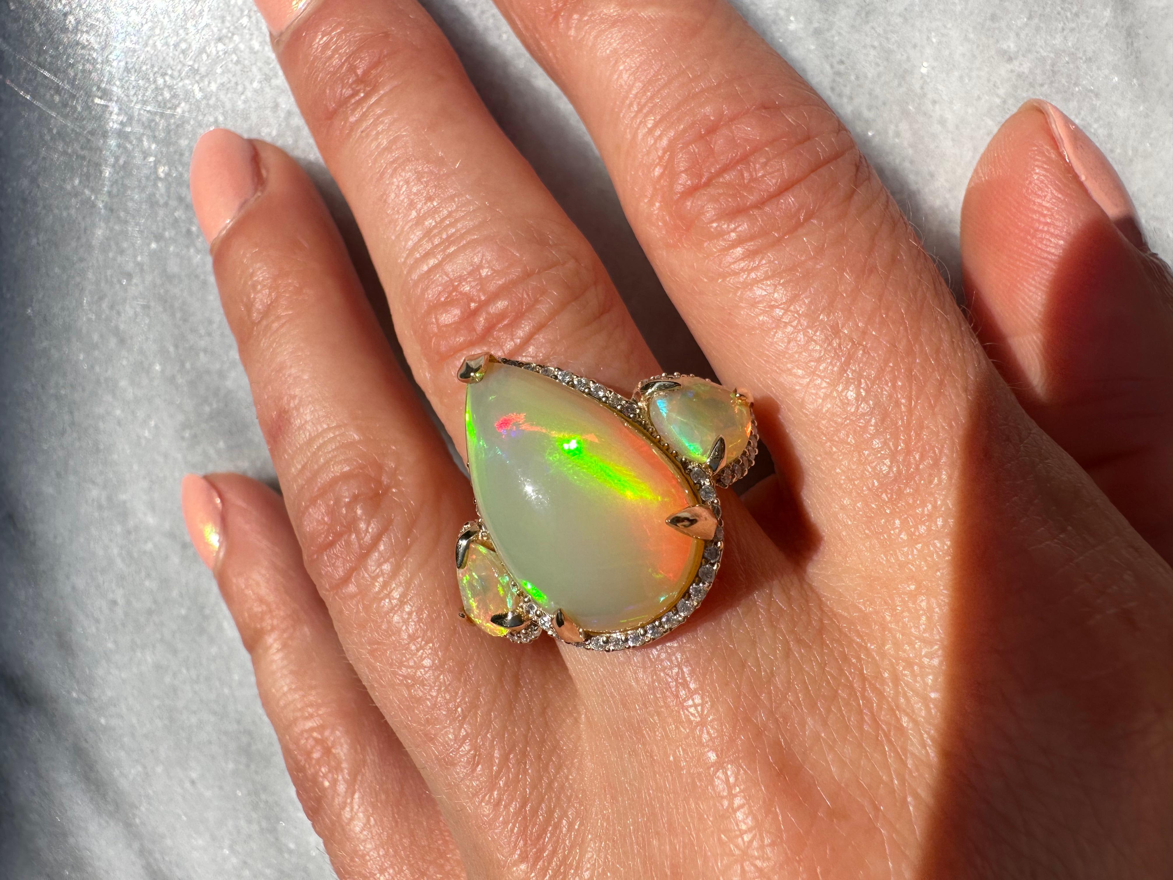 Fire Opal 18k Gold Diamond Unicorn Ring For Sale 4