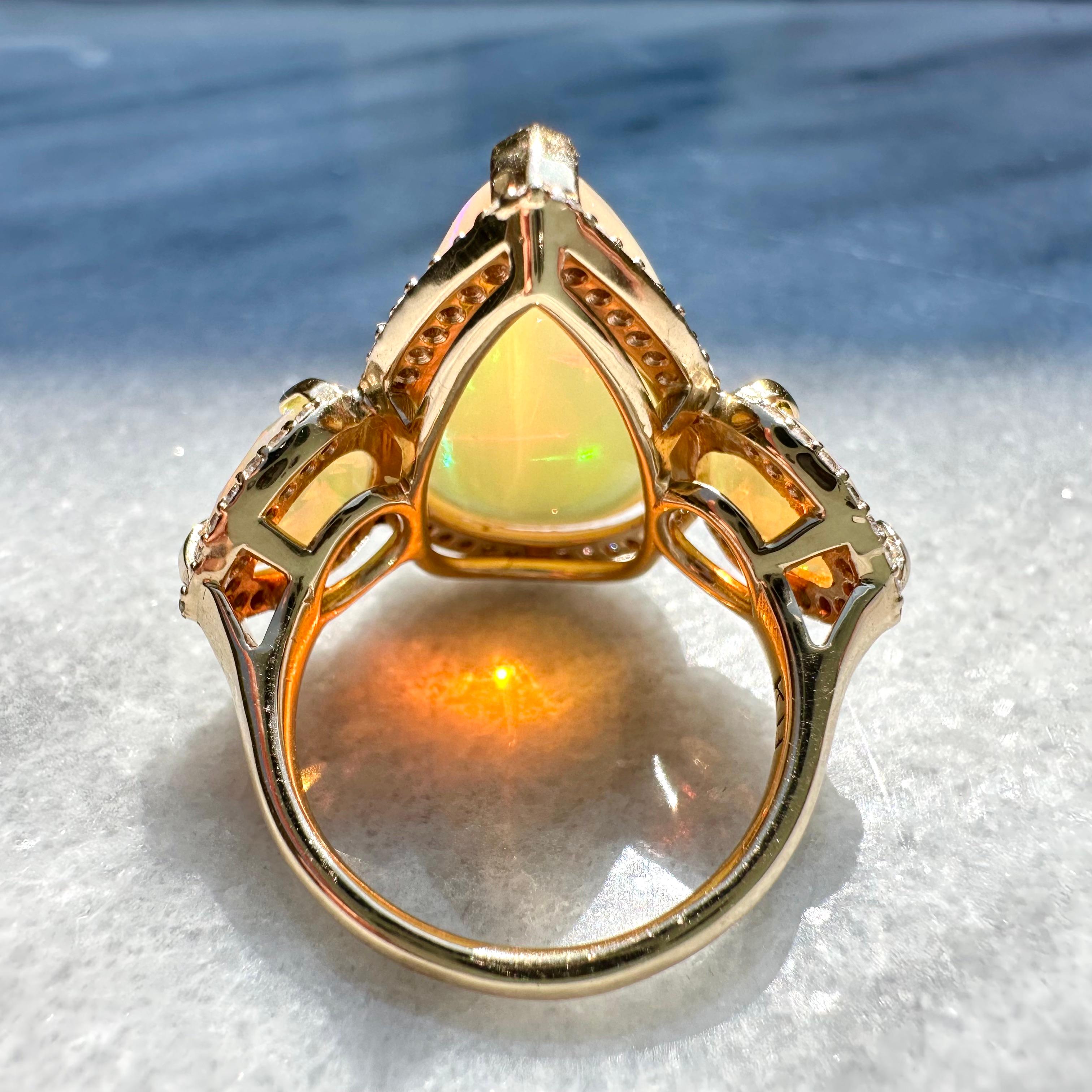 Women's Fire Opal 18k Gold Diamond Unicorn Ring For Sale