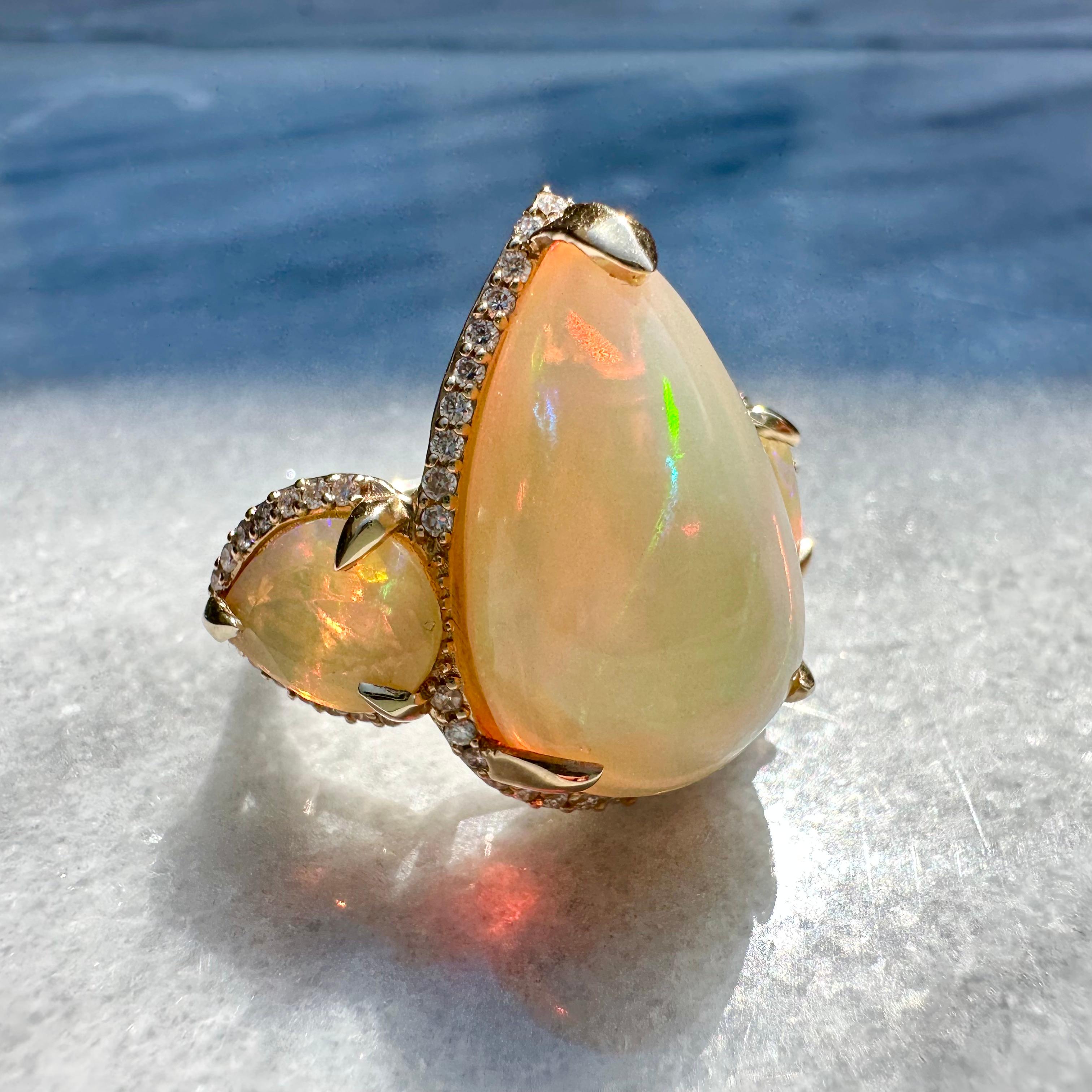 Fire Opal 18k Gold Diamond Unicorn Ring For Sale 2