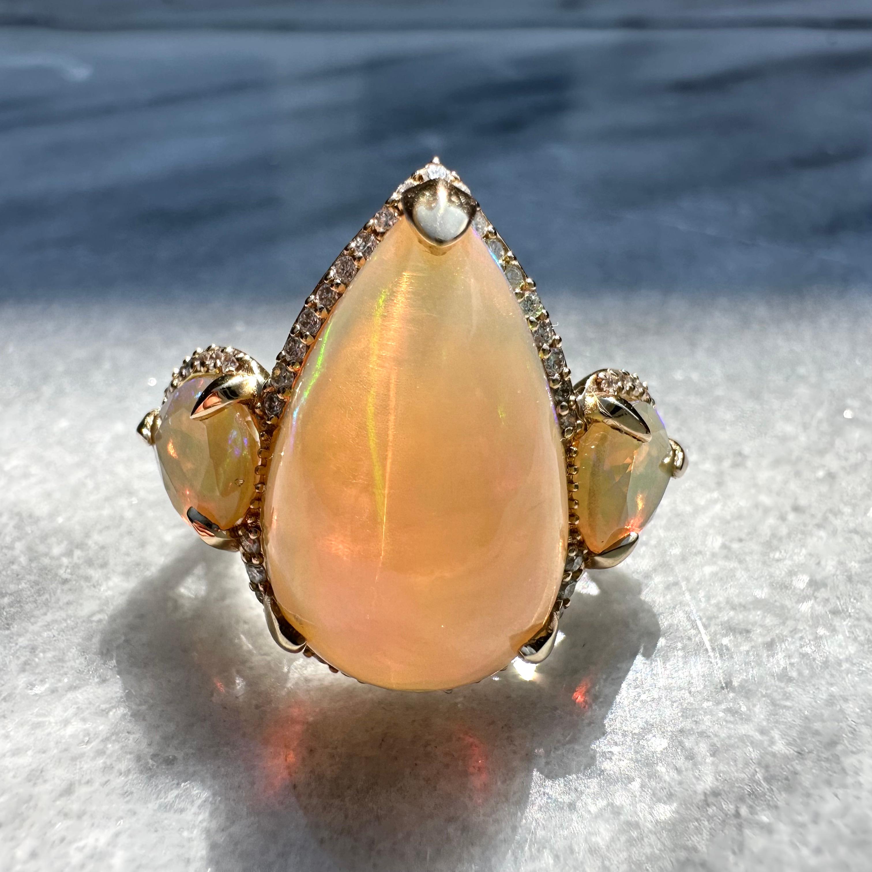 Fire Opal 18k Gold Diamond Unicorn Ring For Sale 3