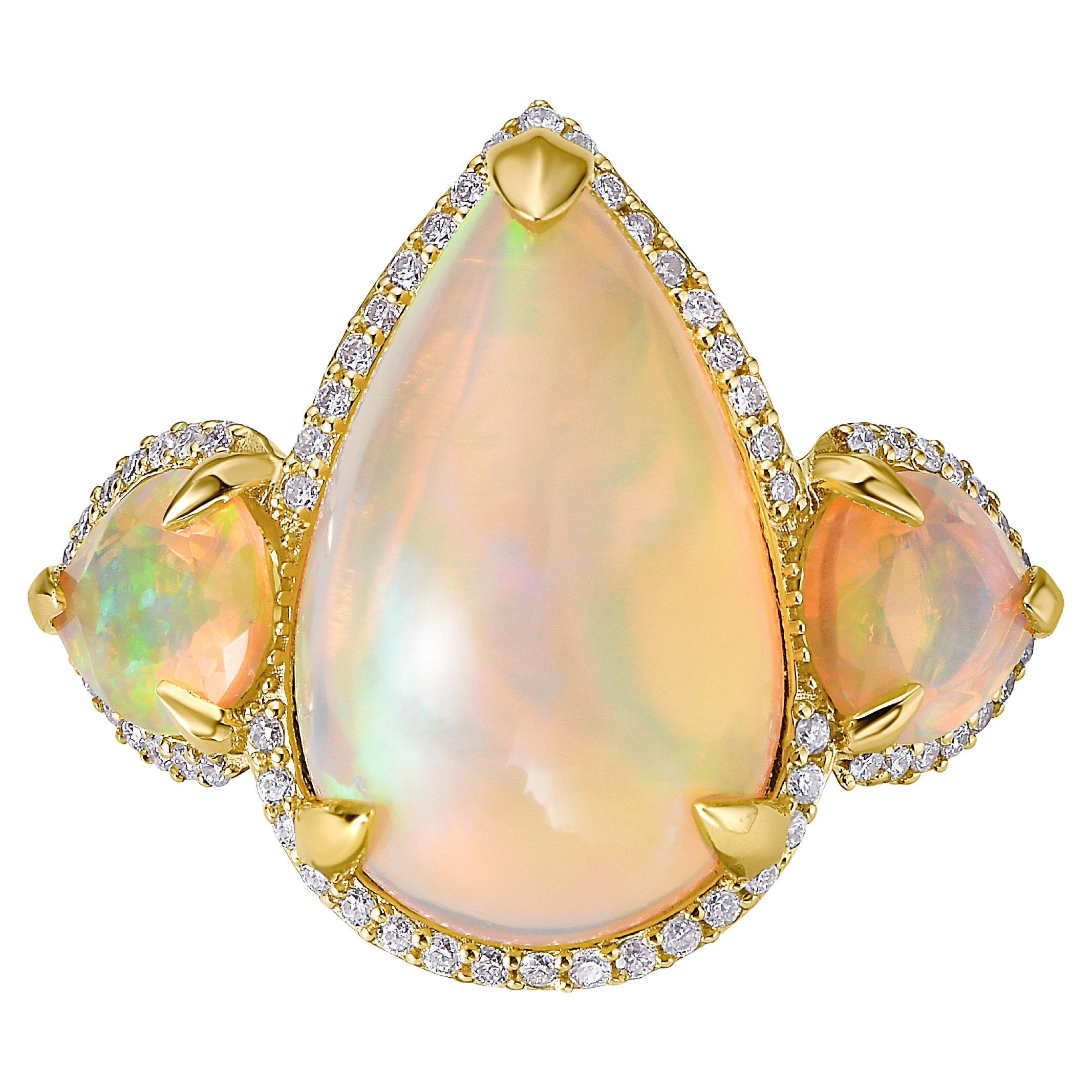 Bague licorne en or 18k avec diamant et opale de feu