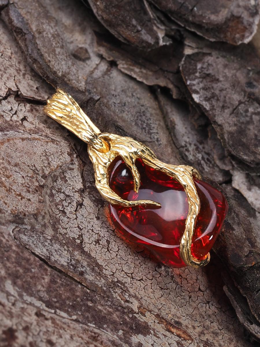 Fire Opal 18K Yellow Gold Pendant Fiery Red Natural Mexican Gem Healing Power 1