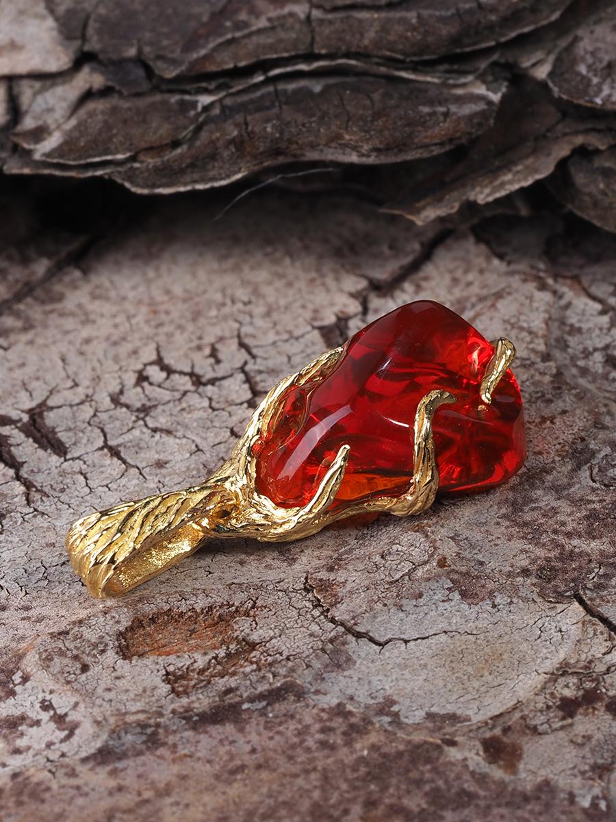 Fire Opal 18K Yellow Gold Pendant Fiery Red Natural Mexican Gem Healing Power 2