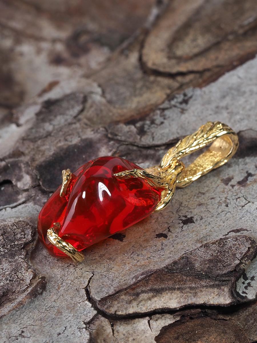Fire Opal 18K Yellow Gold Pendant Fiery Red Natural Mexican Gem Healing Power 3