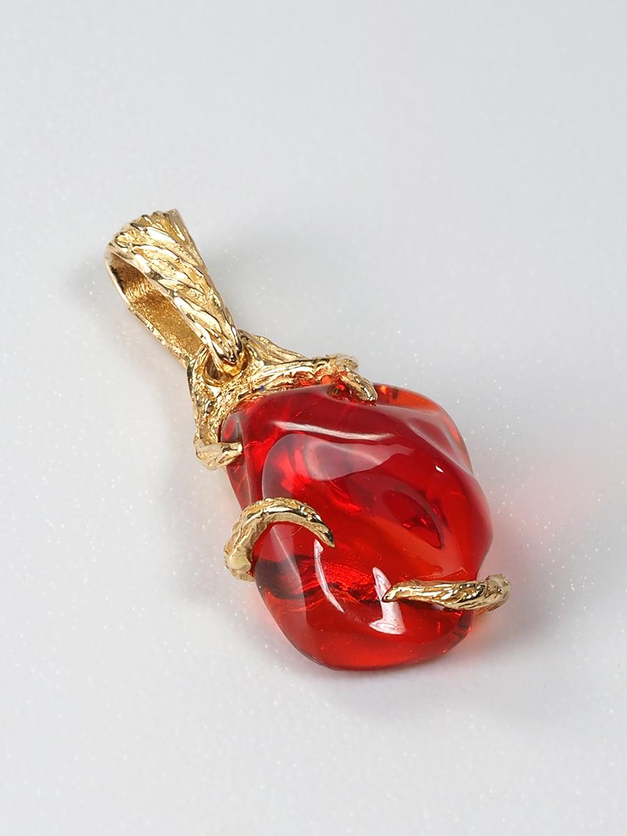 Fire Opal 18K Yellow Gold Pendant Fiery Red Natural Mexican Gem Healing Power 5