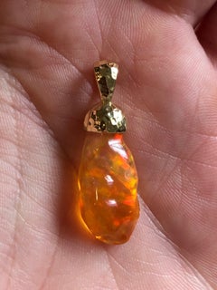Fire Opal and 18 Karat Gold Pendant Necklace