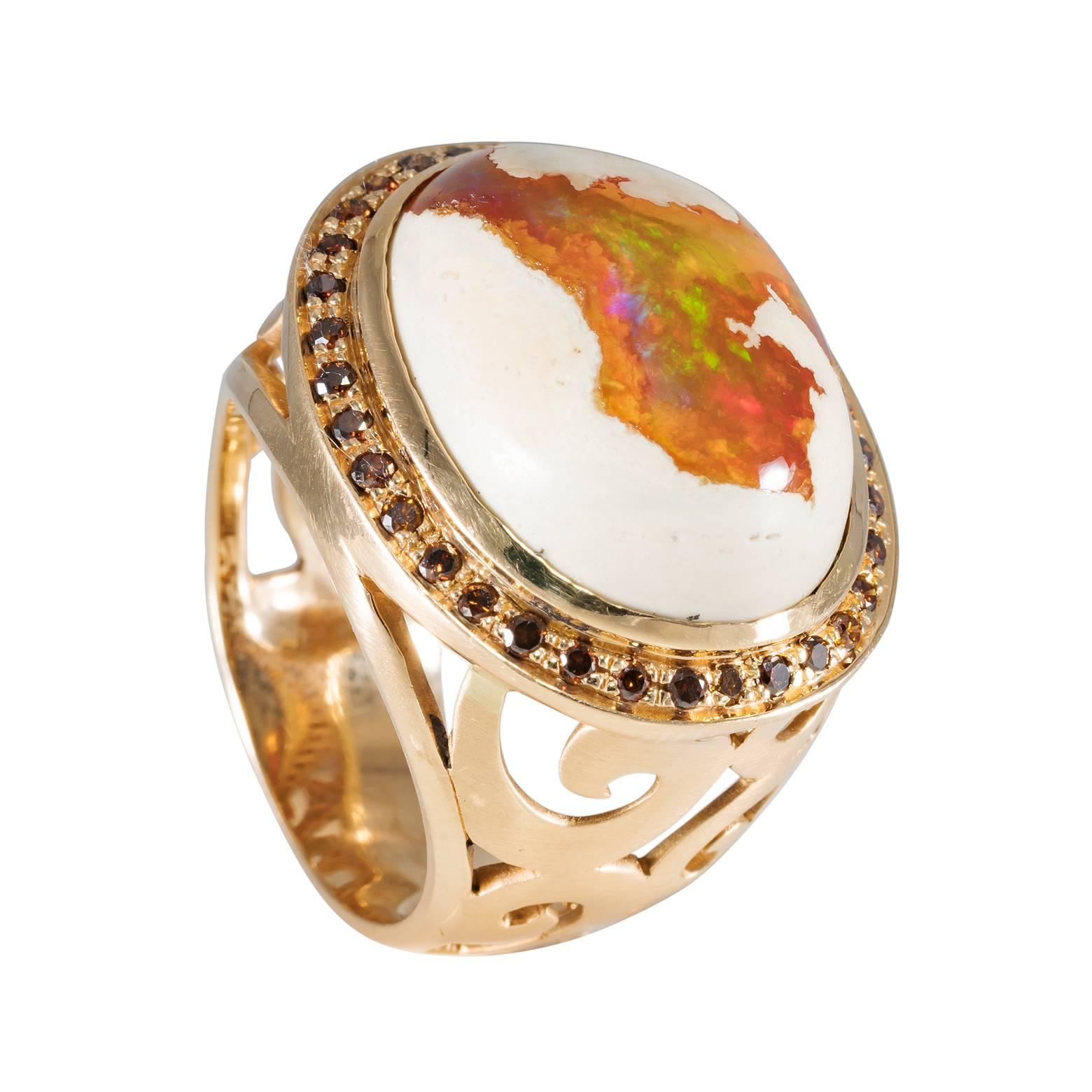 Fire Opal and 18 Karat Diamond Ring 1