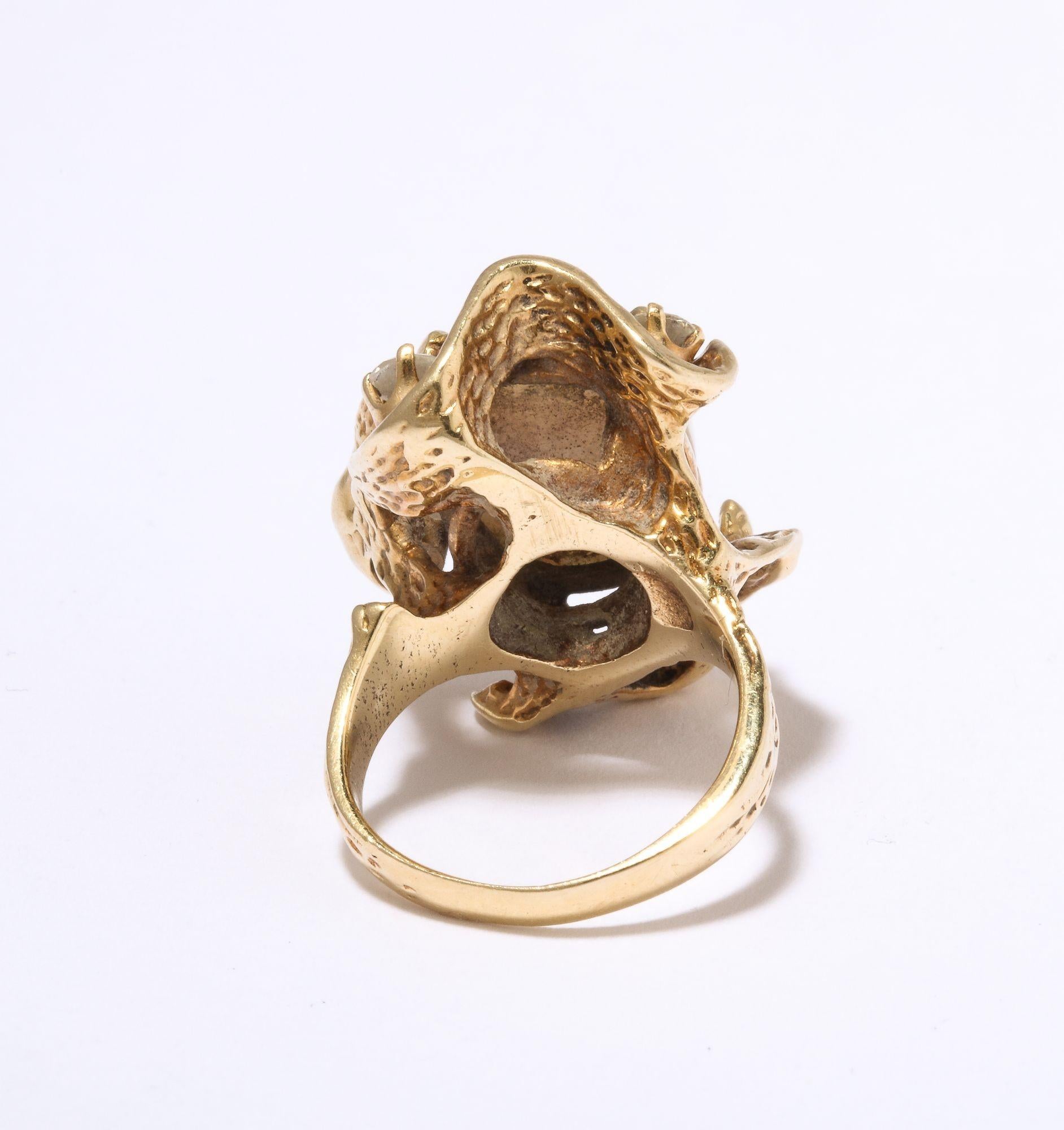 Opal Ring With Diamonds Set in Gold Modernist Mounting For Sale 1