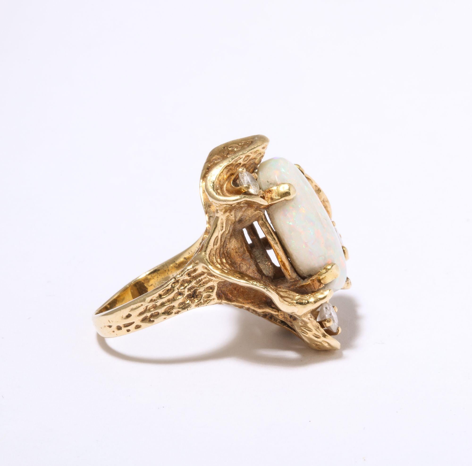 Opal Ring With Diamonds Set in Gold Modernist Mounting For Sale 2