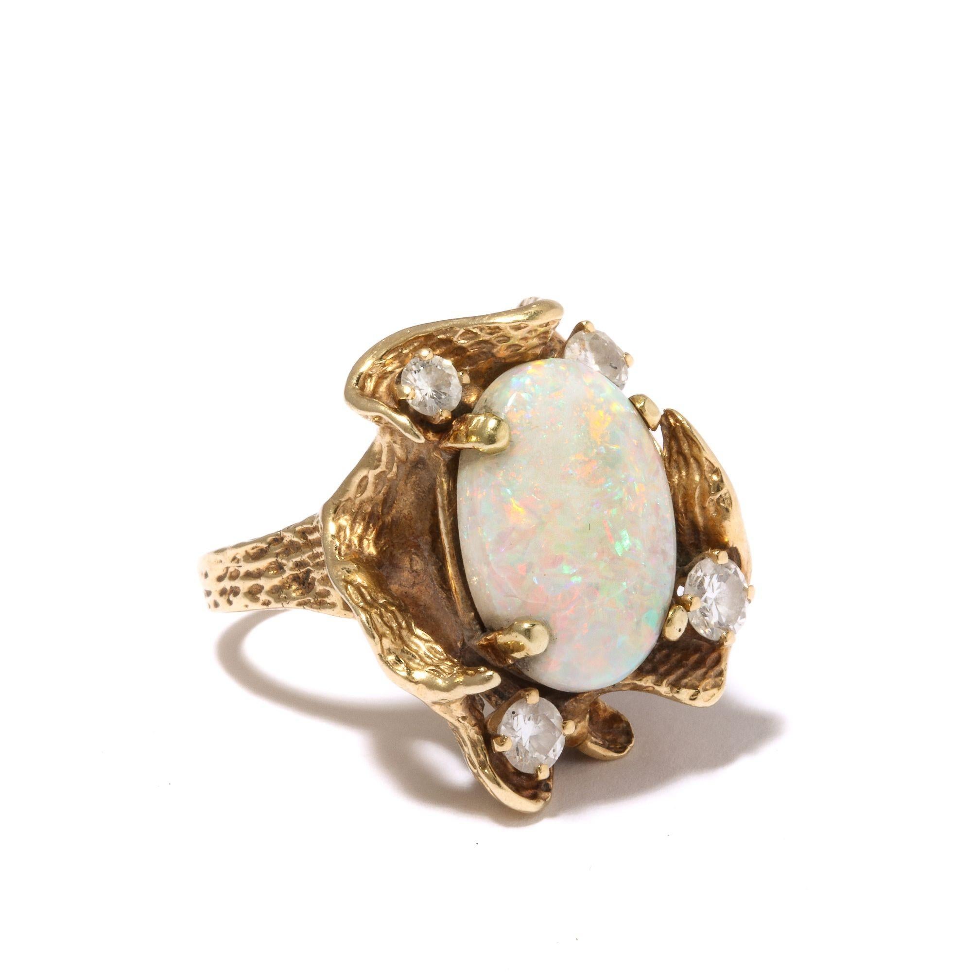Modernist / Brutalist Opal and Diamond Ring  For Sale 3