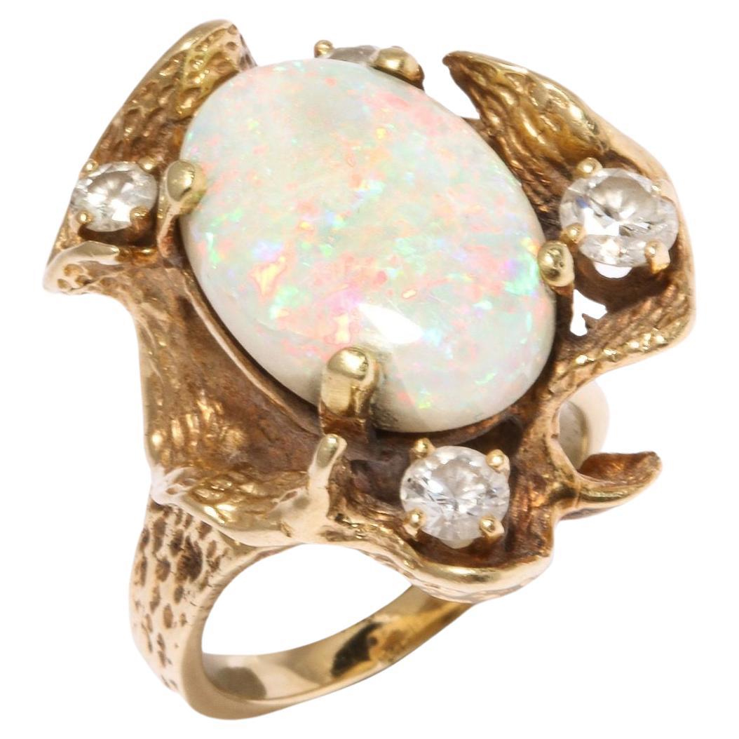 Modernist / Brutalist Opal and Diamond Ring  For Sale