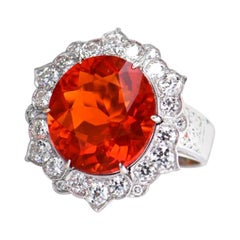 Fire Opal and Diamond 18 Karat White Gold Cluster Ring