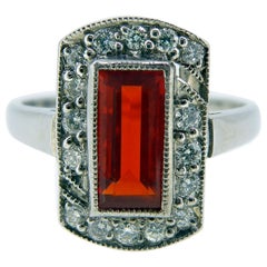 Fire Opal and Diamond Cluster Ring, 18 Carat Gold, London, 2010